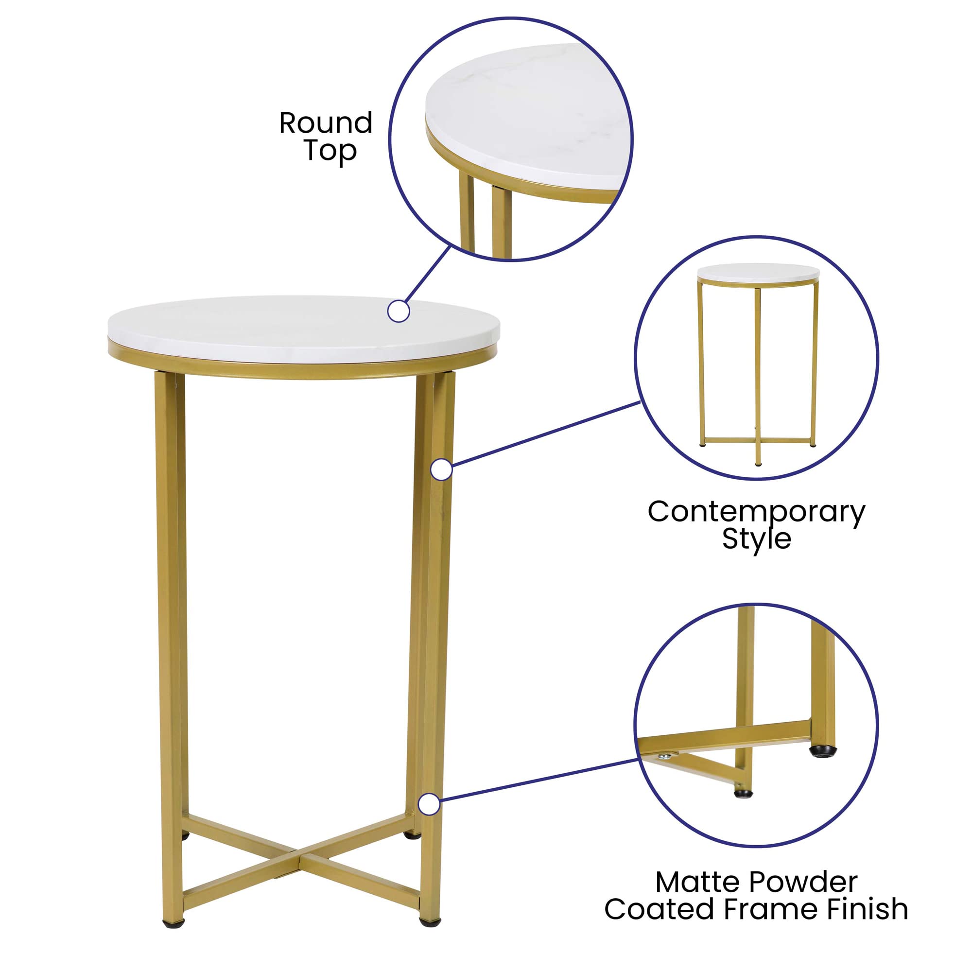Flash Furniture Hampstead Collection 3-Piece Coffee & End Table Set - White Marbled Laminate Top with Matte Gold Crisscross Frame - Modern Living Room & Office Decor - Perfect for Coffee, Books & Display