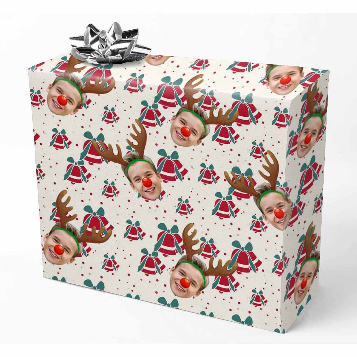 Custom Photo Christmas Gift Wrapping Paper - Personalized Red Bell Design for Dad & Mom | 1 Roll | Perfect for Holiday Presents, Birthday Gifts & Special Occasions