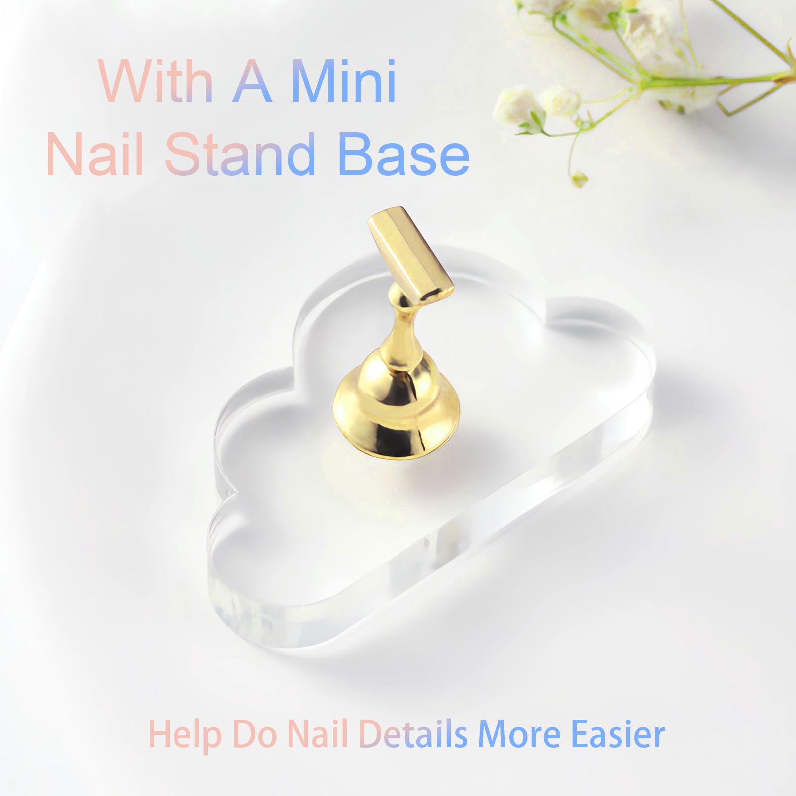 2-Piece Press On Nail Stand Set with Aurora Acrylic Nail Holders - Includes Mini Clear Base, Dual-Color Metal Stands & Reusable Sticky Putty for Nail Art, Painting, Display & Salon Use