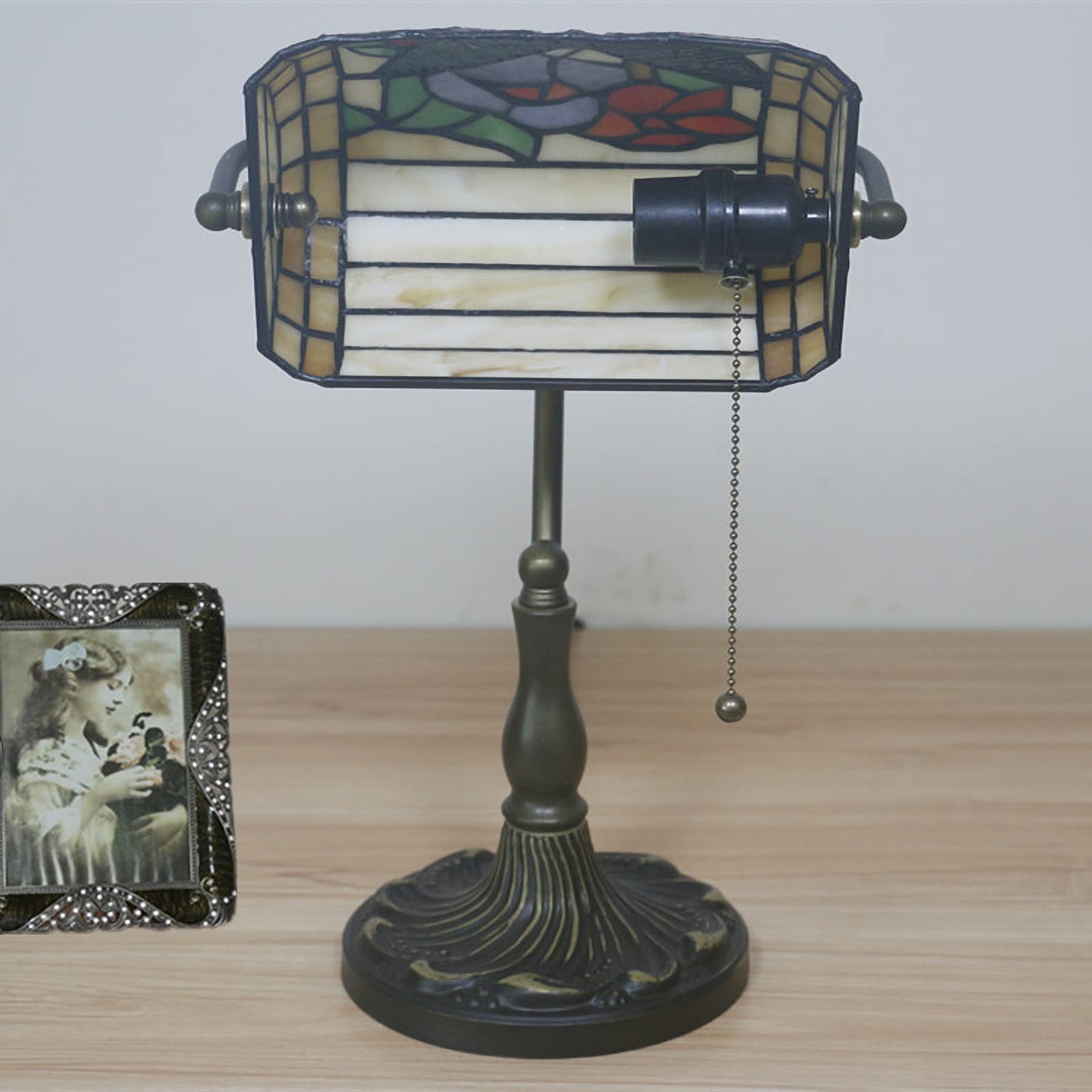10 Inch Tiffany Table Lamp - Handmade Butterfly Rose Stained Glass Desk Light, Retro Style Nightstand Lamp for Bedroom, Living Room, Office Decor - Perfect for Reading, Relaxing & Night Light Use