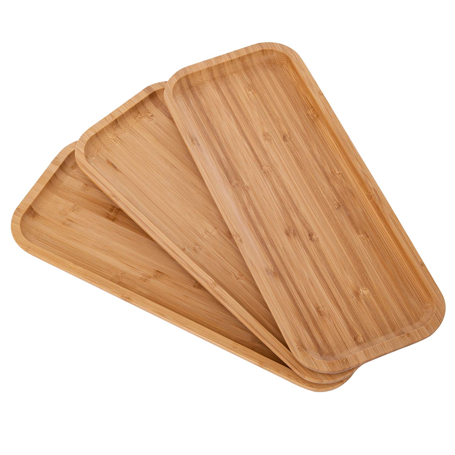 Premium Bamboo Serving Tray Set - 13.8 x 5.9 x 1 Inches Elegant Appetizer Plates & Steak Plates for Coffee, Tea, Fruits & Party Dinner | Eco-Friendly Bamboo Platters for Candy, Charcuterie & Entertaining | Perfect for Home, Restaurant & Outdoor Gatherings