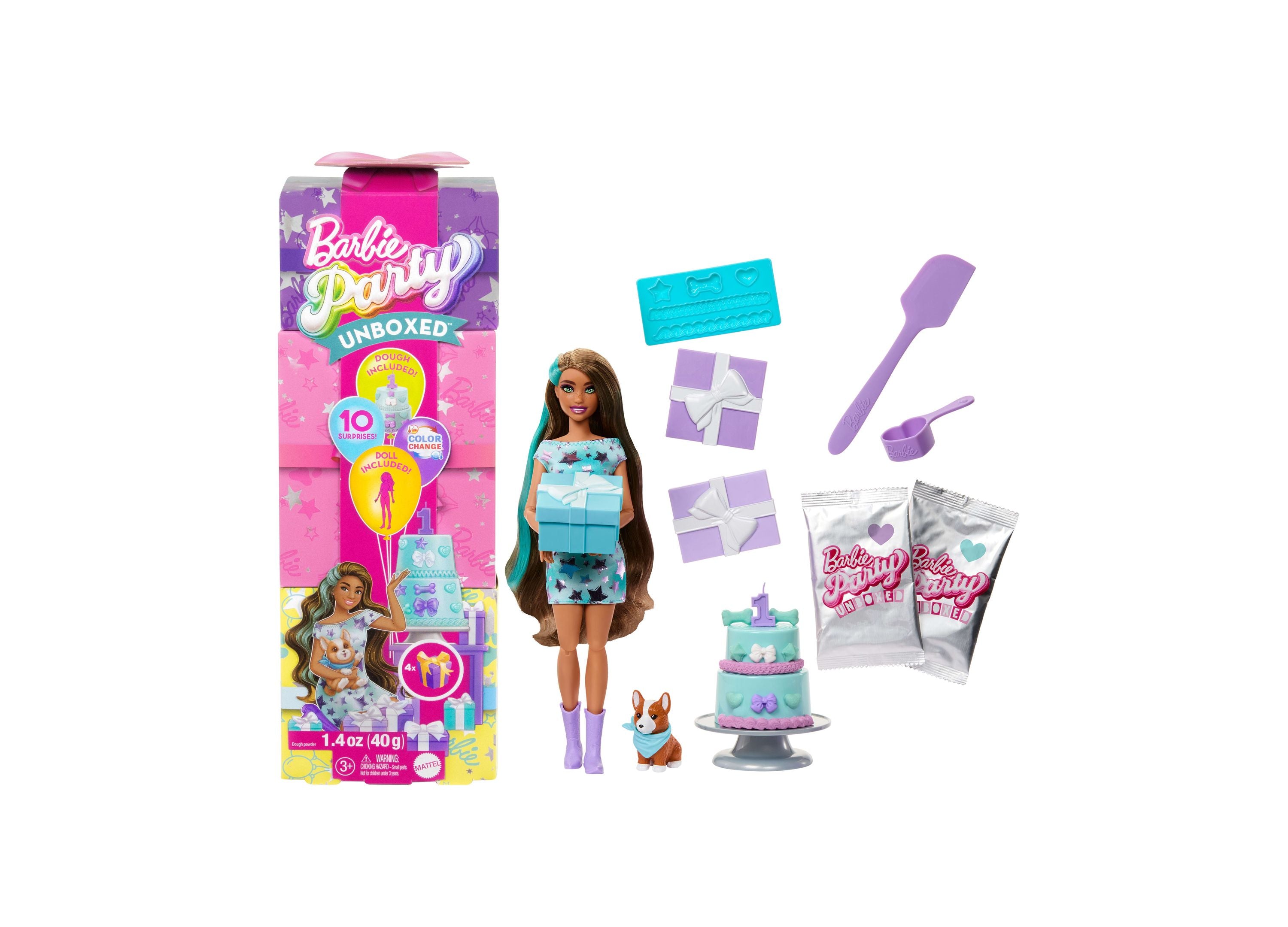 Barbie Party Unboxed Pet Birthday Series Doll - Party Stars Set with 10 Surprise Toys for Kids | Perfect for Birthday Gifts, Playdates & Collectible Fun