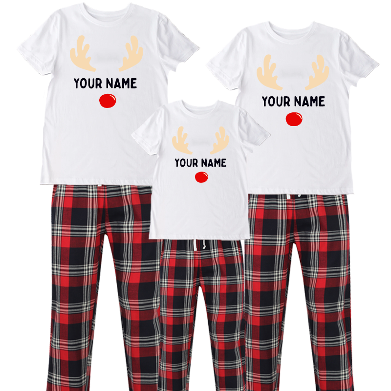 Personalized Reindeer Family Christmas Pajama Set - Matching Holiday PJs for Family Photos & Cozy Winter Nights