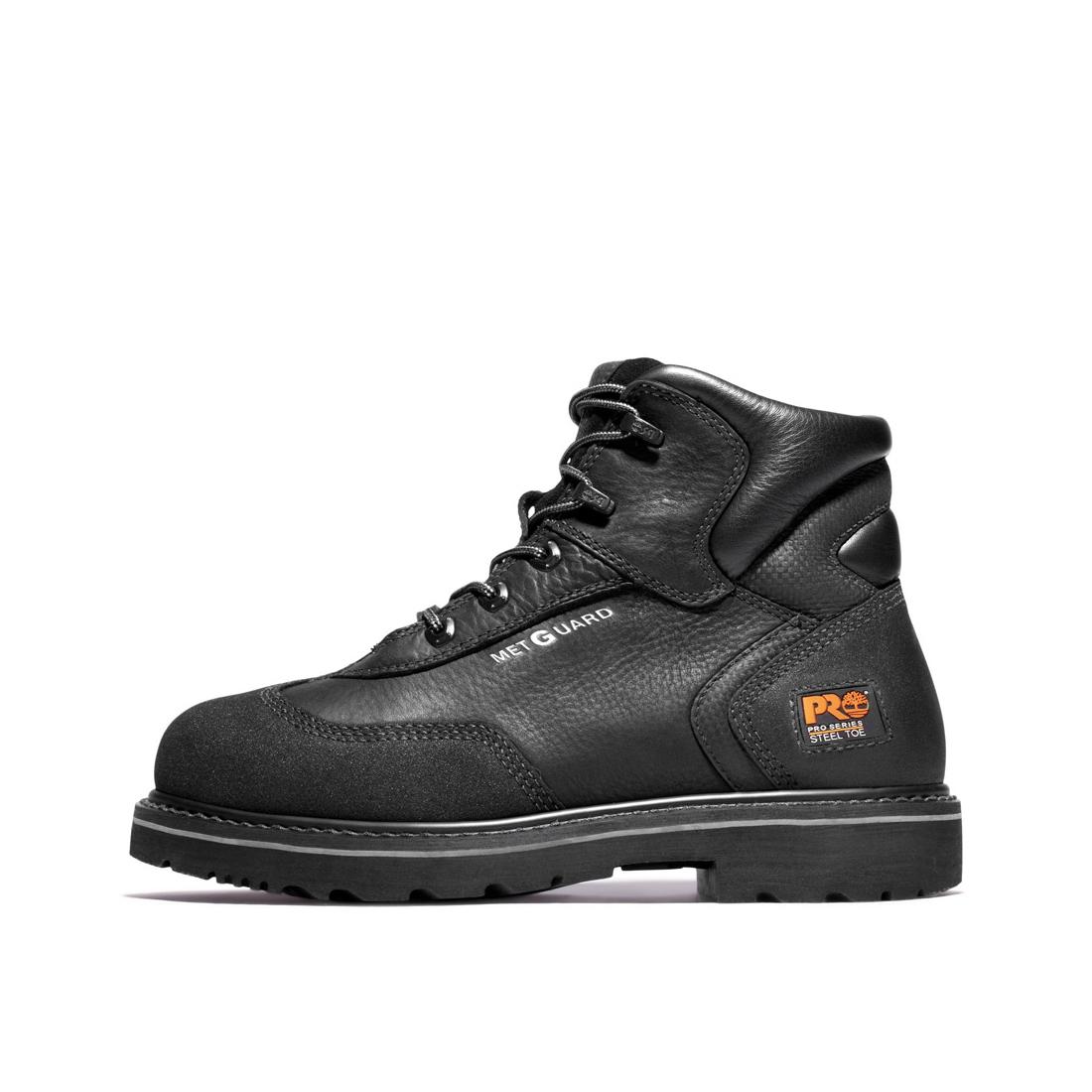 6 Inch Steel Toe Work Boots with Internal Met Guard - Black Safety Shoes for Construction, Warehouse & Industrial Work