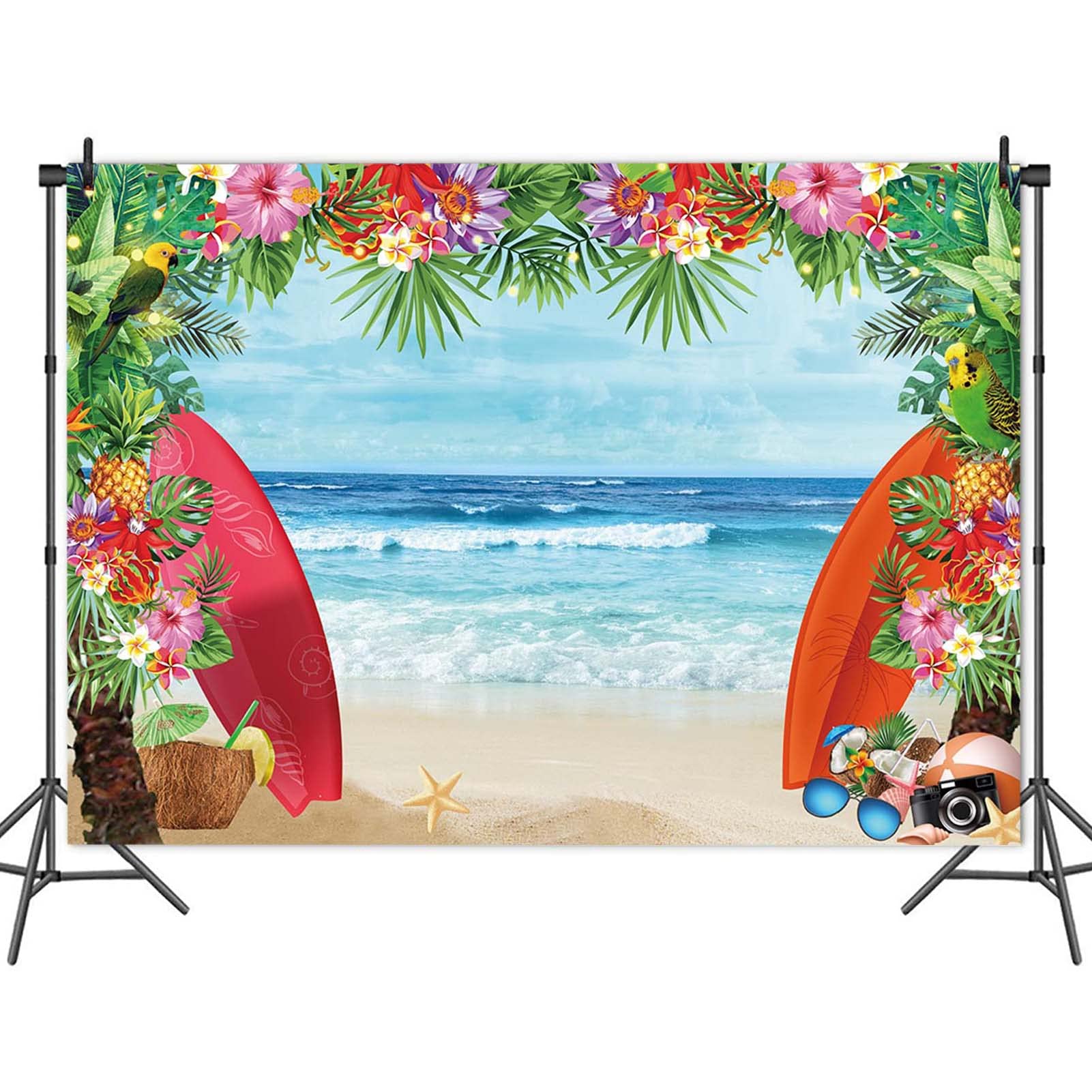 8x6FT Summer Tropical Beach Theme Photo Backdrop - Blue Sea, Conch Shells, Hawaii Flowers for Kids Birthday, Luau Party, Baby Shower Decor & Cake Table Photography Props | Perfect for Studio Shoots, Themed Events & Social Media Content