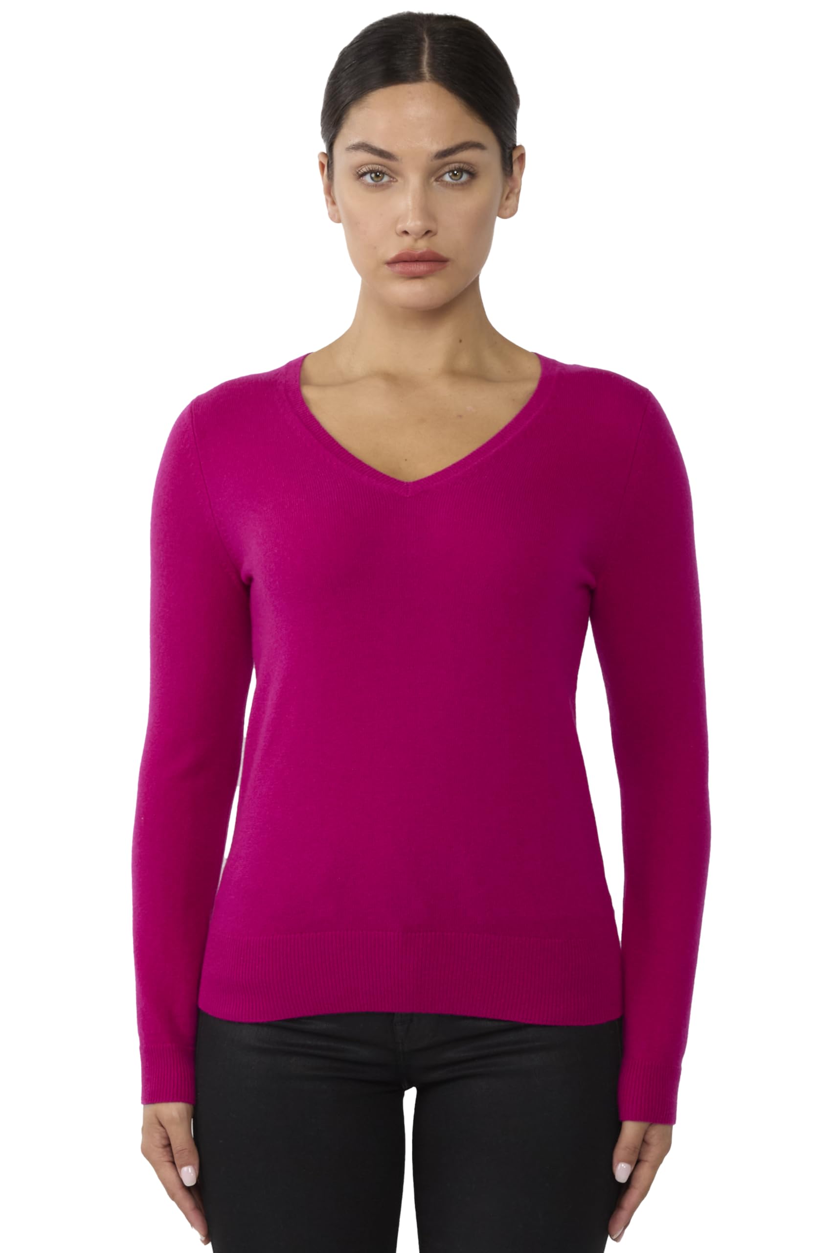 JENNIE LIU Women's 100% Pure Cashmere V-Neck Long Sleeve Sweater | Soft Winter Pullover for Office & Casual Wear