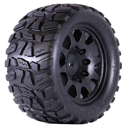 Powerhobby Raptor XL Belted Off-Road Tires with Viper Wheels - 4 Pack 24MM HEX Black - Perfect for RC Trucks, Crawlers & Buggies - Durable Traction for Rough Terrain & Racing