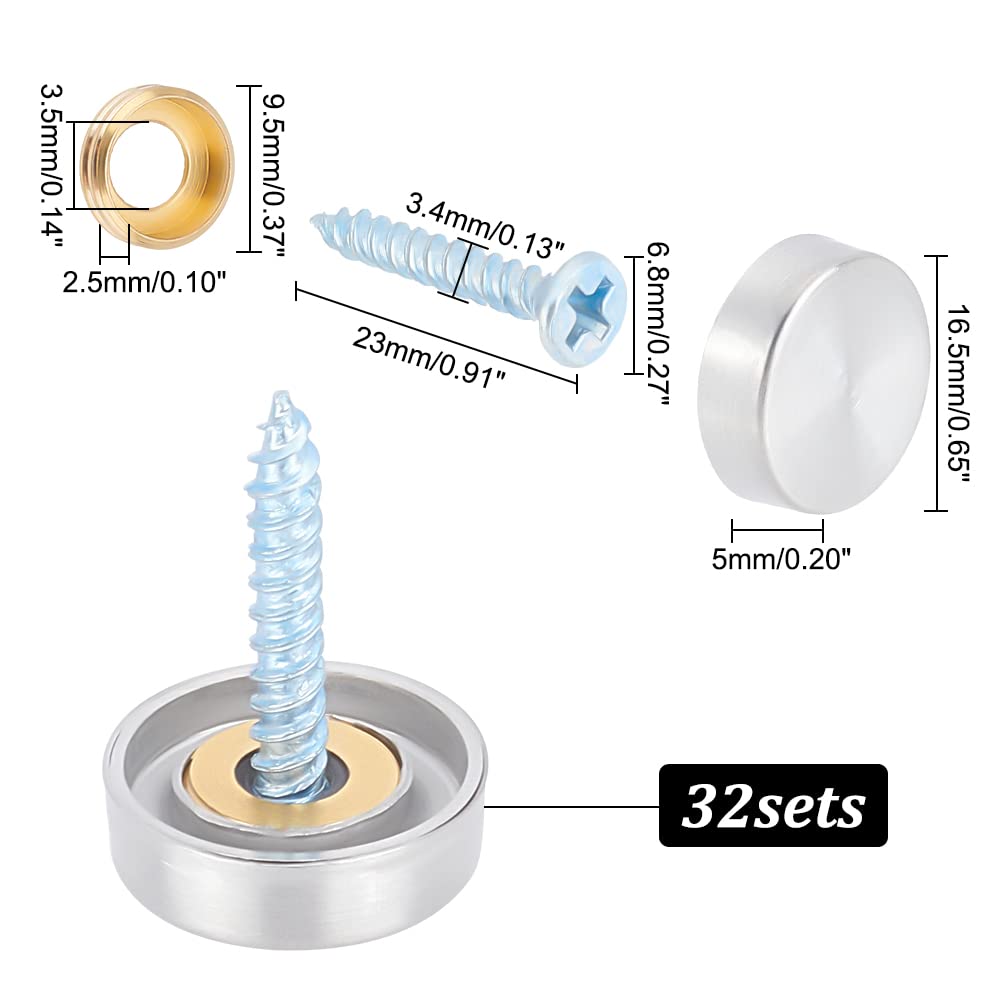 DICOSMETIC 32-Pack Stainless Steel Mirror Screws with Decorative Gold Caps - Wall Mounted Fasteners for Decorative Mirrors, Advertising Displays & Home Décor Hardware