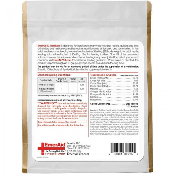 EmerAid IC Herbivore Critical Care Supplement (400g) - Emergency Nutrition for Sick & Recovering Small Herbivores Like Rabbits, Guinea Pigs & Chinchillas