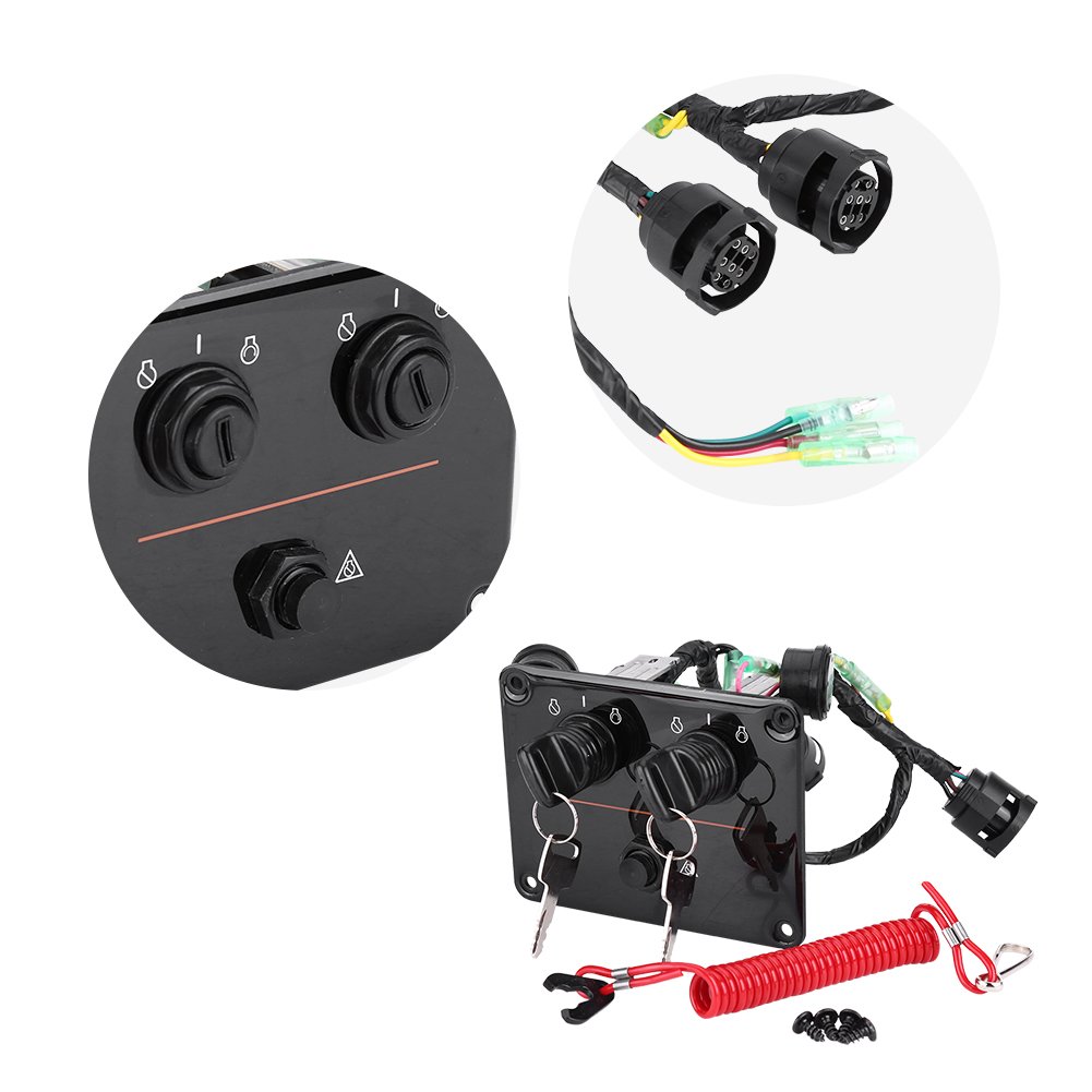 Universal Dual Engine Key Switch Panel Assembly for Outboard Motors 6K1825700800 - Marine Boat & Yacht Ignition Control Switch Replacement Part - Perfect for Fishing Boats, Speedboats and Luxury Yachts