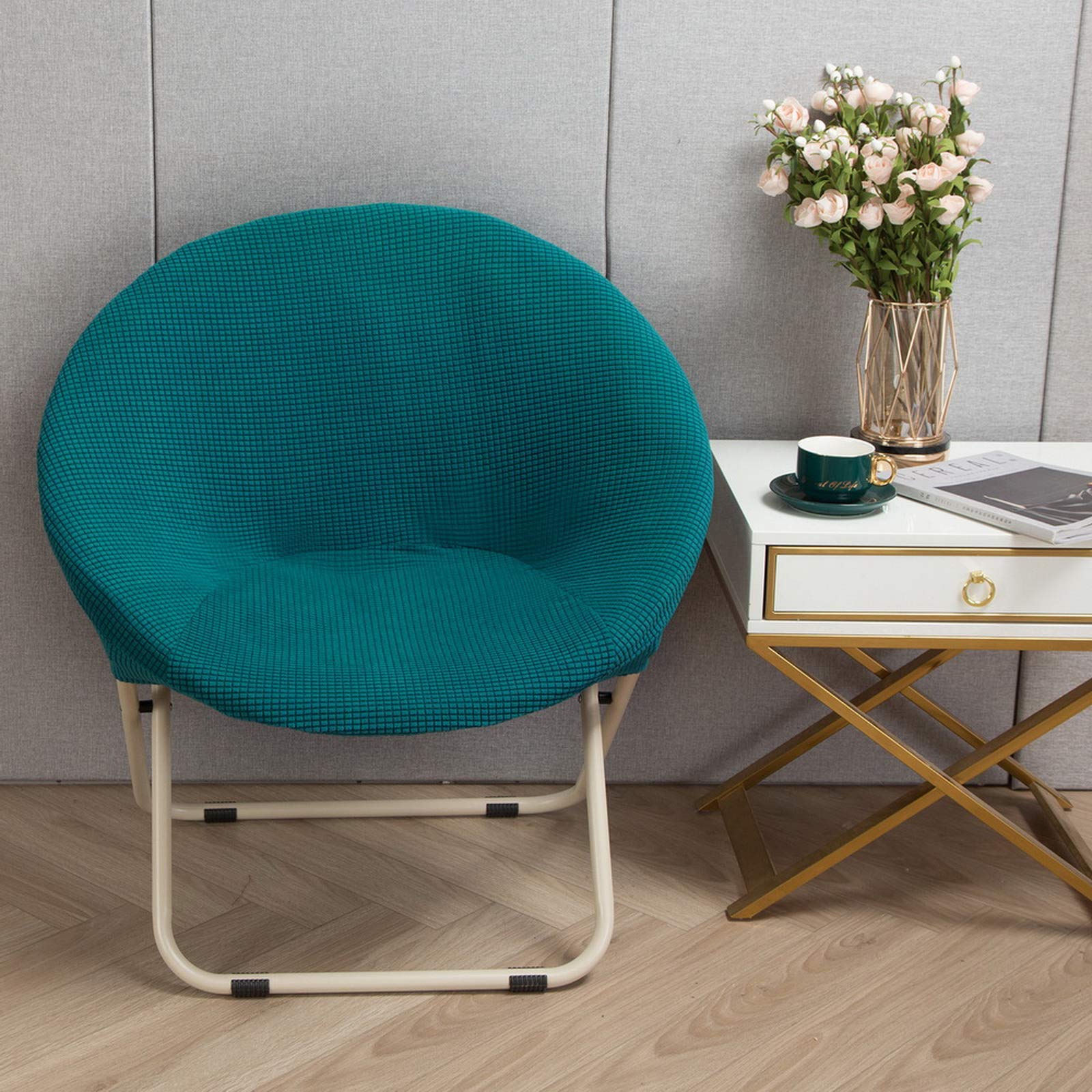 Stretch Jacquard Saucer Chair Slipcover - Removable Spandex Fabric Cover for Round Moon Chairs (Green) | Perfect for Living Room, Bedroom, Dorm or Outdoor Relaxation
