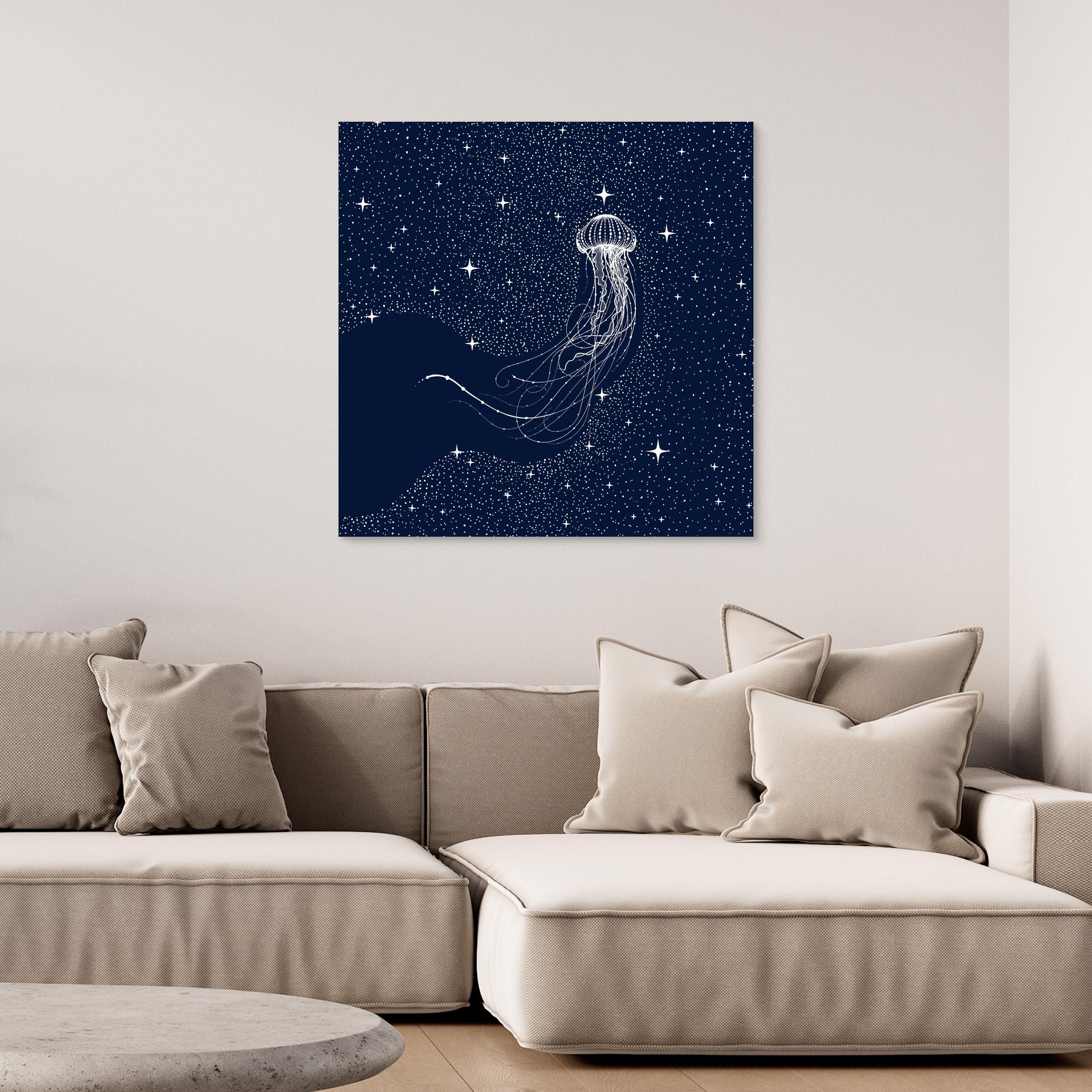 Starry Jellyfish Canvas Print by Alirıza Çakir - Modern Ocean Art Wall Decor for Living Room, Bedroom & Office