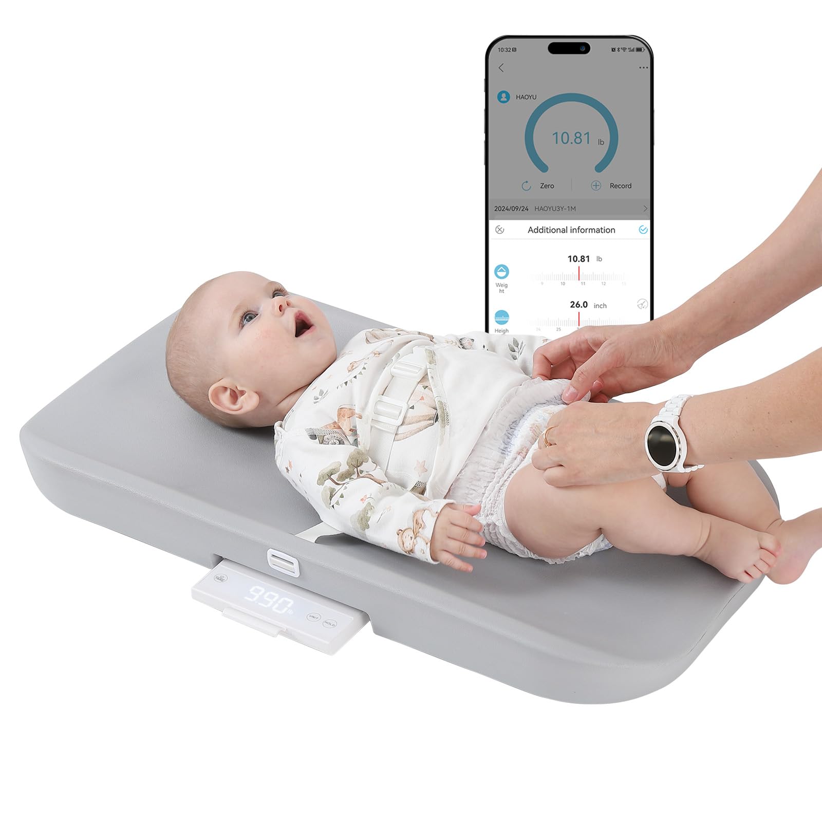 GROWNSY Digital Baby Scale with Removable Safety Strap - Accurate Infant Weight Scale, Ergonomic Non-Slip Design for Newborns & Toddlers (White) - Perfect for Home Use, Pediatric Checkups & Growth Tracking