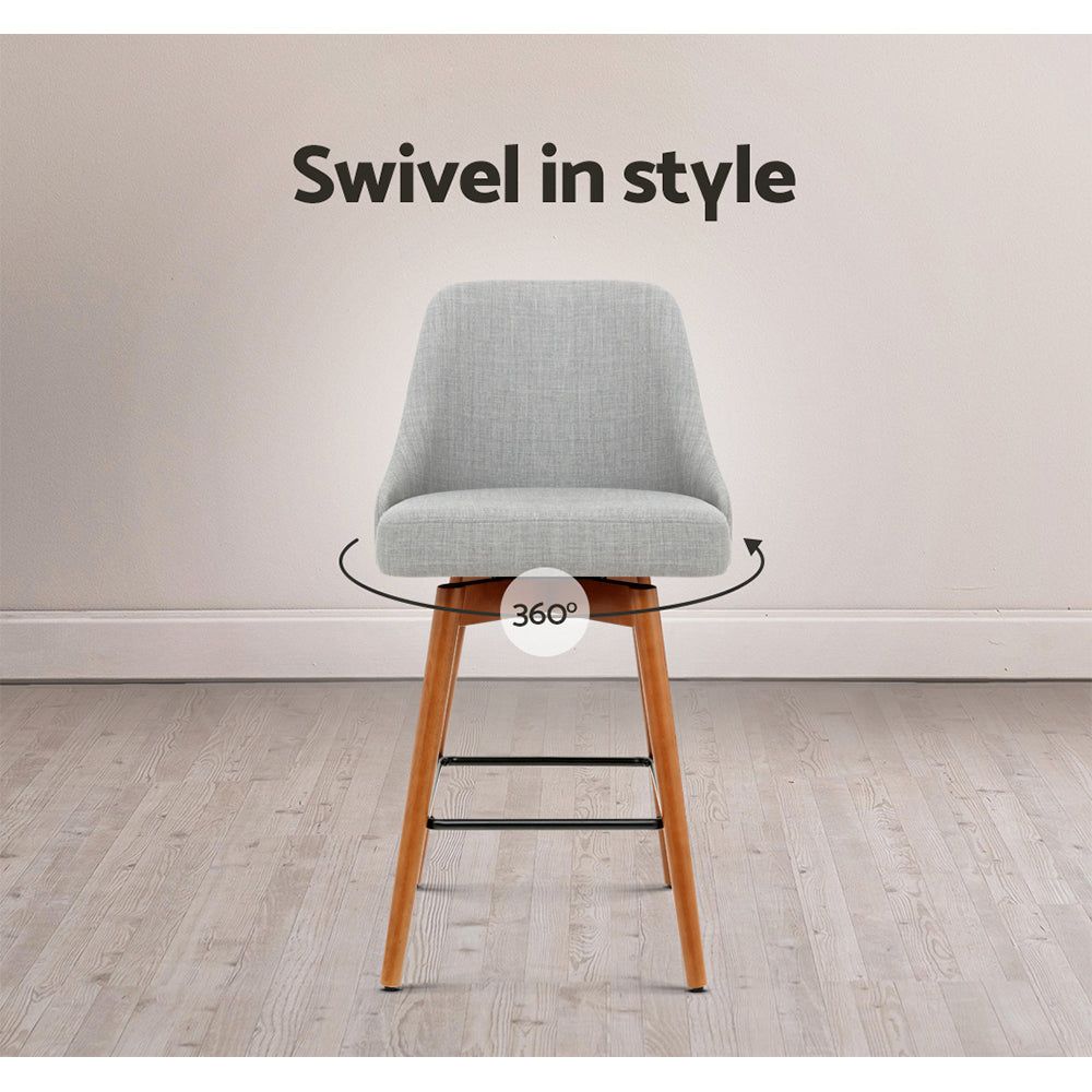 4 Swivel Bar Stools with Wooden Seat in Grey - Perfect for Kitchen Island, Breakfast Bar, and Home Decor