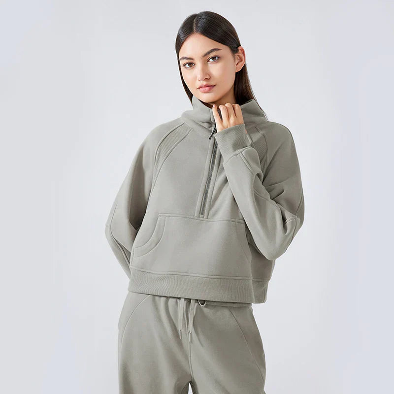 Women's Fleece Half-Zip Pullover Hoodie - Warm High Stand Collar Sports Top for Fall & Winter | Outdoor Activities, Gym Workouts & Casual Wear