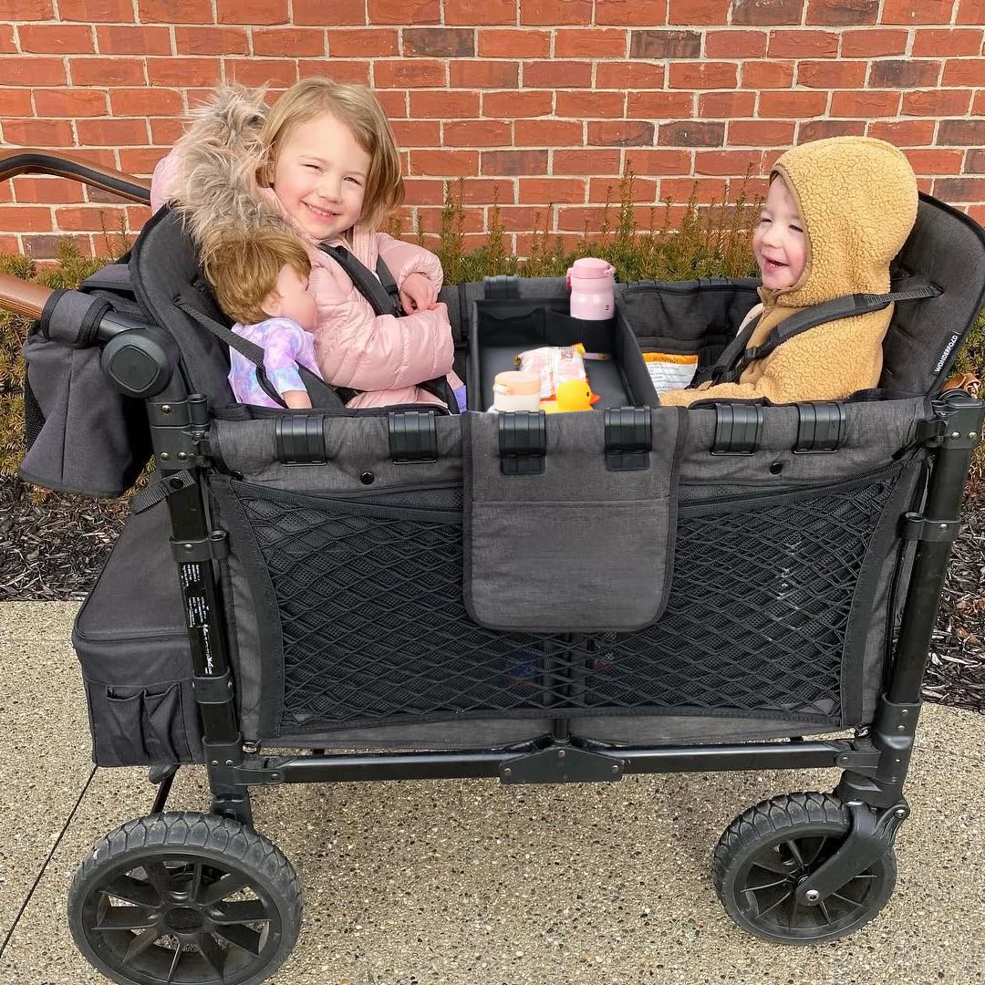 Upgraded Wonderfold Wagon W4 Series Stroller Snack Tray - Durable Faux Leather, Deep Cup Holder & Reinforced Sides - Easy to Clean Kids Toy Organizer for Snacks, Drinks & Essentials - Perfect for Park Outings, Zoo Trips & Family Adventures (W4 Model)