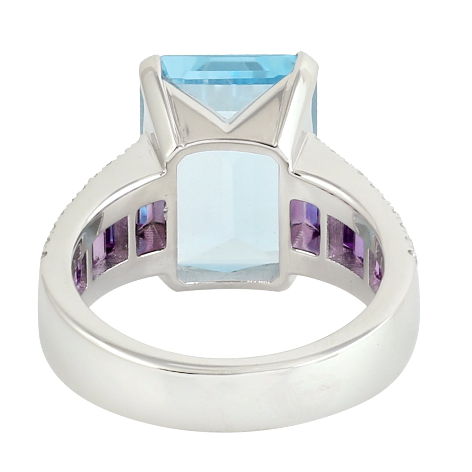 Blue Topaz Channel Set Baguette Amethyst Pave Diamond White Gold Cocktail Ring - Elegant Jewelry for Women, Perfect for Parties, Weddings & Special Occasions