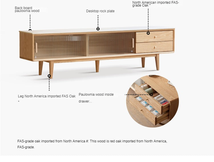 Solid Oak Wood Modern Storage Cabinet with Rock Plate - Stylish Home Organization for Living Room, Bedroom & Office