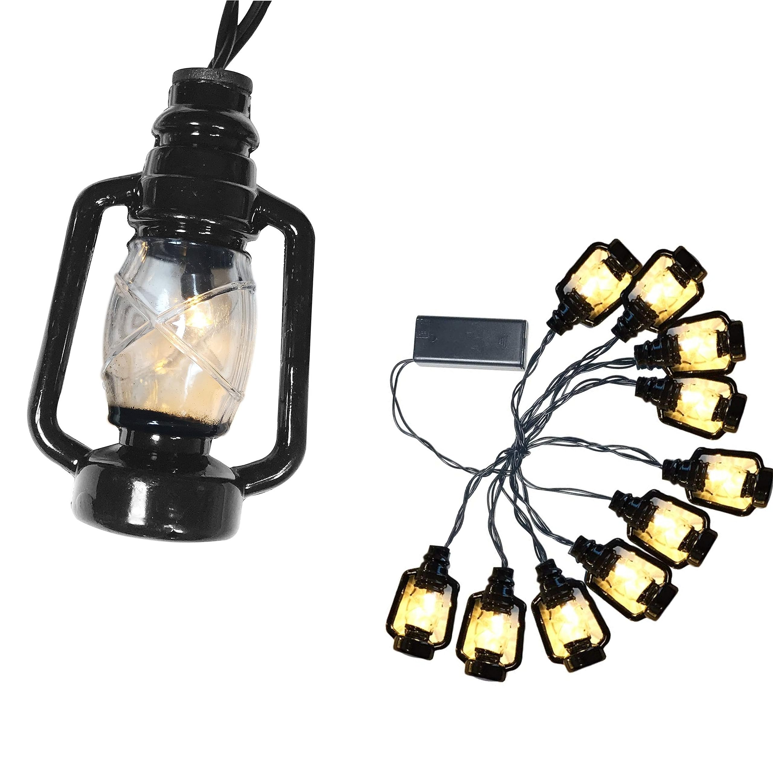 BANBERRY DESIGNS Black LED Lantern String Lights - 10 Battery Operated 3