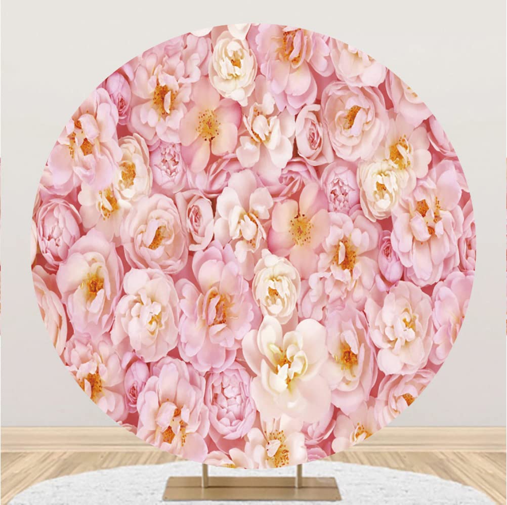 Yeele 7.5x7.5ft Pink Rose Floral Round Backdrop - Realistic Simulation Flower Wall Photography Background for Wedding, Bridal Shower, Birthday Party, Photo Booth Props - Perfect for Indoor/Outdoor Events, Baby Showers & Social Media Photos