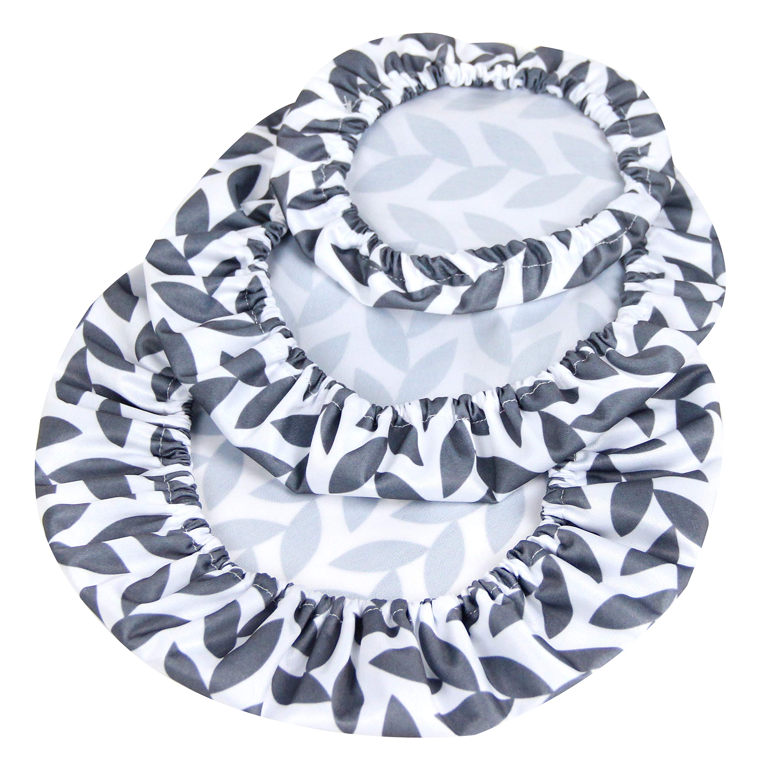 Wegreeco Reusable Silicone Bowl Covers Set of 3 - Stretchable Food Covers for Leftovers, Meal Prep & Fresh Food Storage - Eco-Friendly Kitchen Accessories (Grey Leaf Design) - Perfect for Refrigerator, Picnics & Potlucks