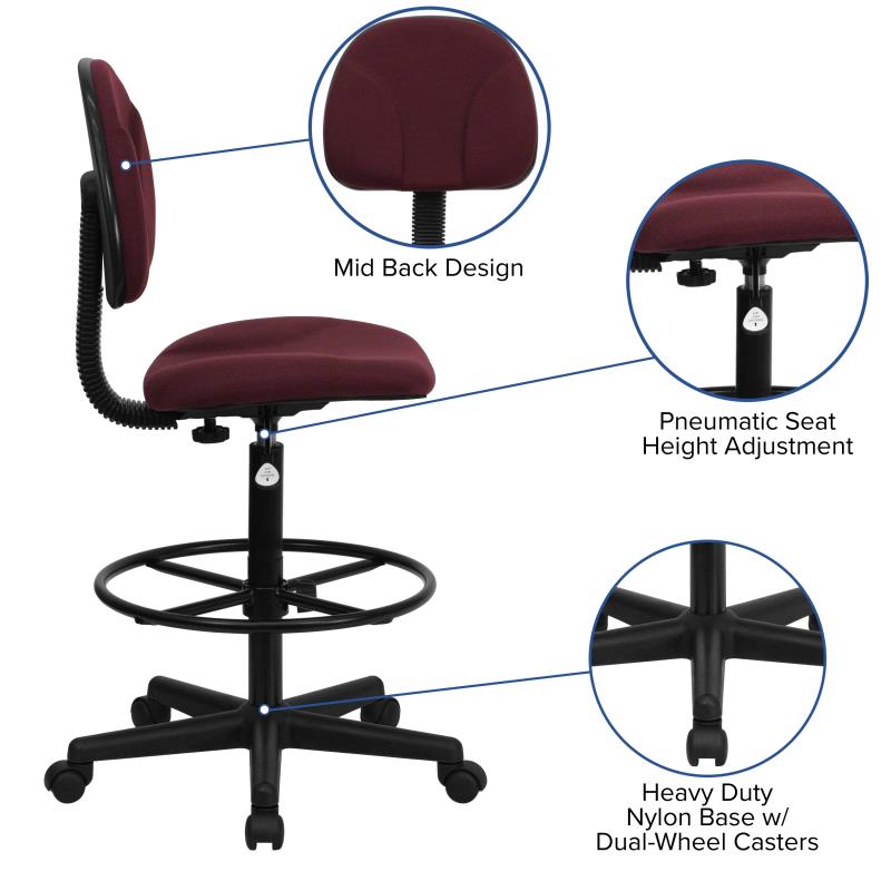 FLASH Patterned Fabric Drafting Chair BT 659 - Adjustable Height Office Chair for Artists, Architects & Designers - Ergonomic Stool for Drafting Table, Studio & Workspace
