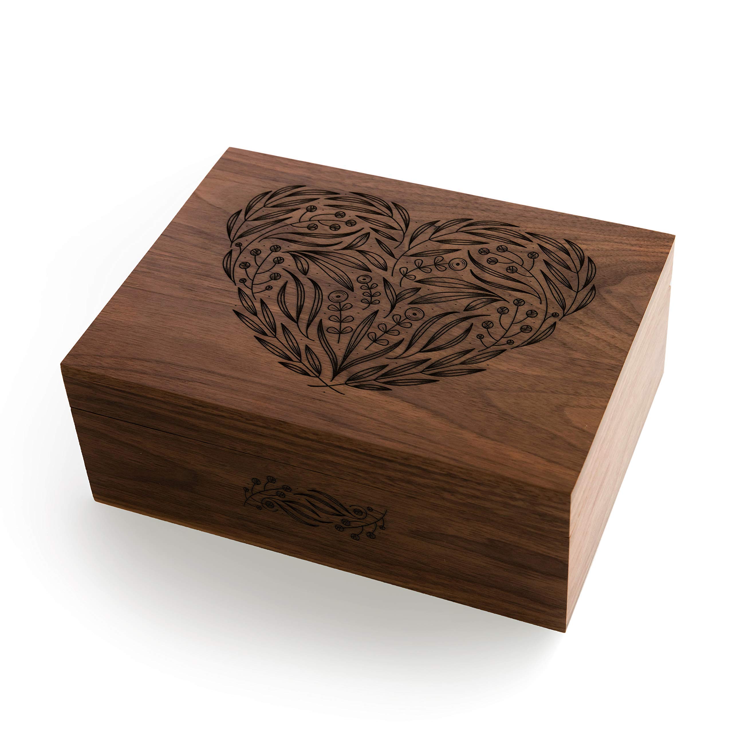 Floral Heart Engraved Wooden Memory Box - Personalized Wedding Anniversary Gift, Custom Keepsake Box for New Baby & Mother's Day Present - Handcrafted in USA | Perfect for Storing Jewelry, Love Letters & Cherished Mementos