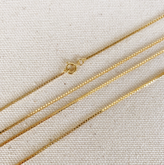 18K Gold Filled Box Chain Necklace - 1.2mm Thickness Dainty Gold Chain for Women - Perfect for Layering, Gift Giving & Everyday Wear