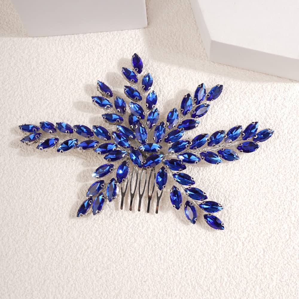 Jumwrit Handmade Crystal Wedding Hair Comb - Rhinestone Bridal Headpiece & Hair Clip for Bride & Bridesmaids (Blue) | Perfect for Weddings, Prom & Special Occasions