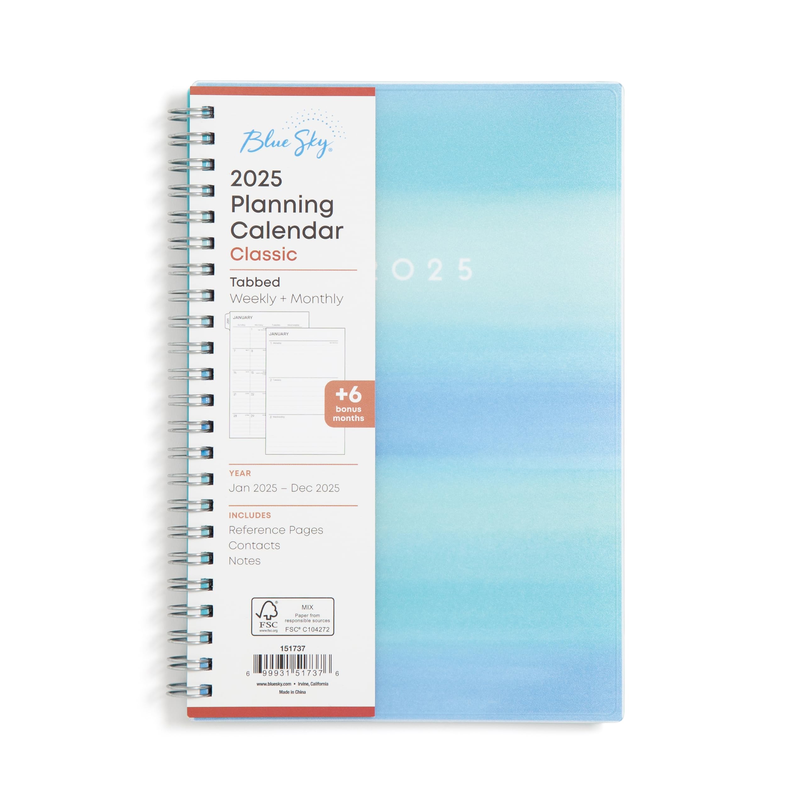 Blue Sky 2025 Weekly & Monthly Planner - January to December 2025 - 5x8 Inch Academic Planner with Frosted Cover, Laminated Tabs & Wirebound - Perfect for Students, Professionals & Office Use
