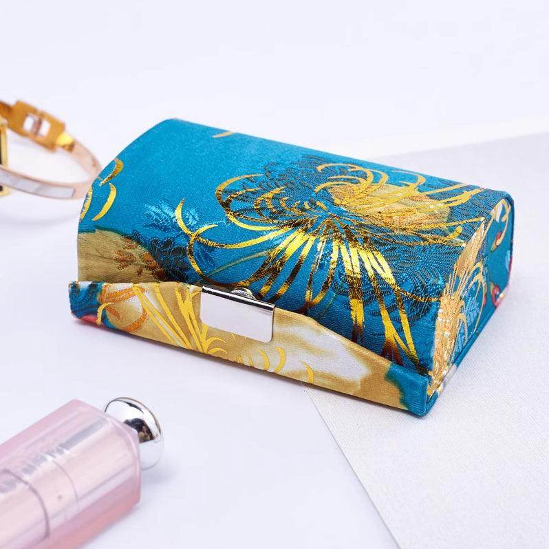 Elegant Brocade Embroidery Lipstick Case with Mirror - Chinese Style Cosmetic Holder for Women | Perfect for Travel, Parties, and Everyday Makeup Touch-Ups