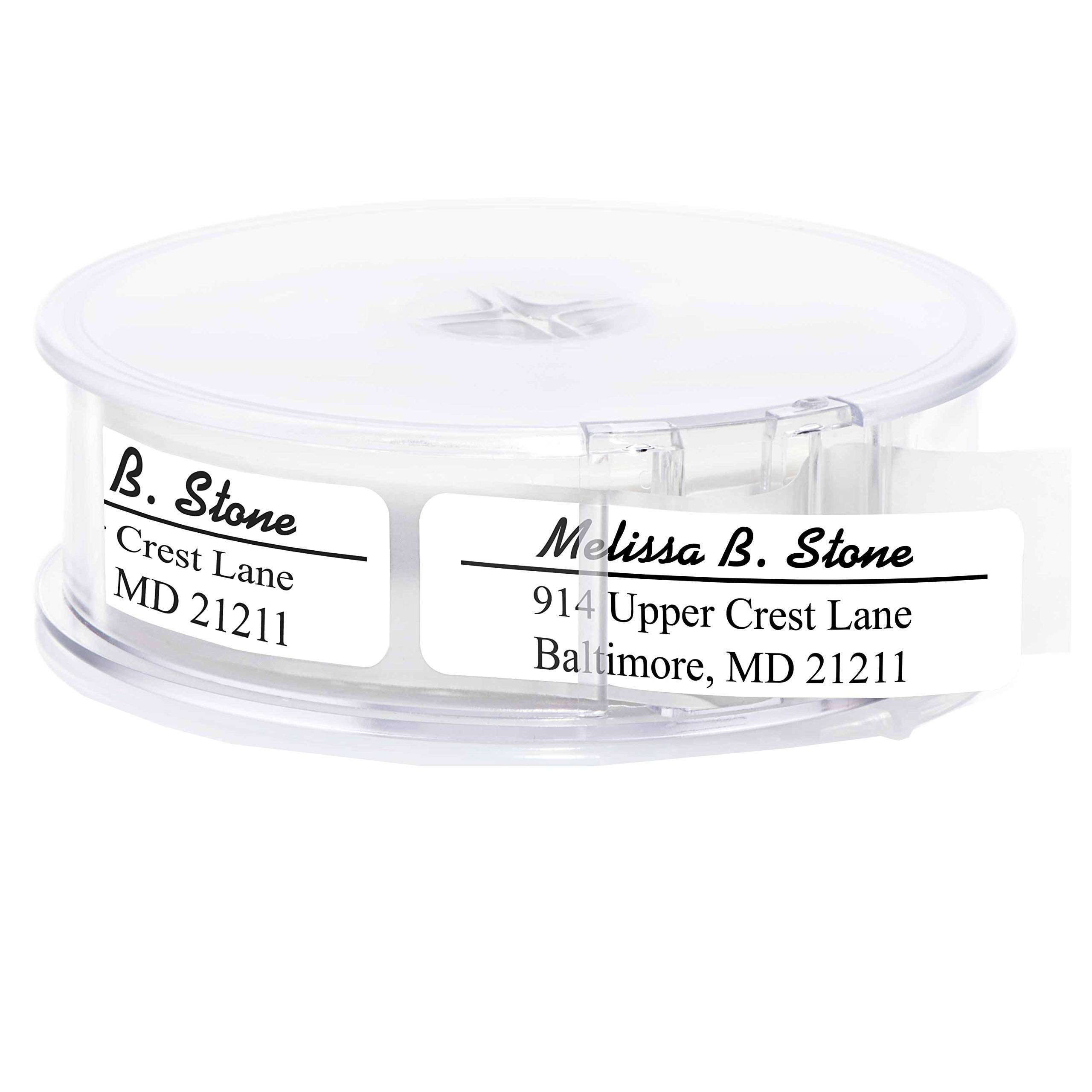 Elegant White Modern Classic Rolled Return Address Labels with Plastic Dispenser - Perfect for Wedding Invitations, Business Mail & Holiday Cards