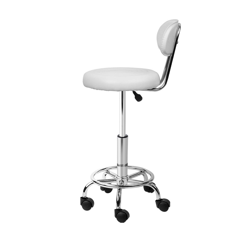 Premium Salon Stool Swivel Chair with Adjustable Backrest - White - Perfect for Hair Salons, Nail Studios & Home Beauty Stations