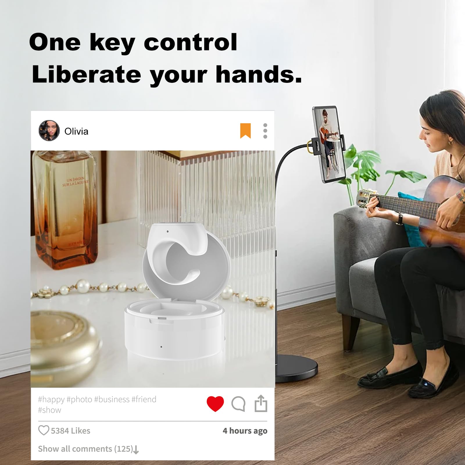 Wireless Bluetooth Finger Ring Remote Control for TikTok Scrolling, Camera Shutter & Page Turning - Rechargeable Hands-Free Device for Social Media, Photography & Presentations (Black) - Perfect for Content Creators, Vloggers & Online Teachers