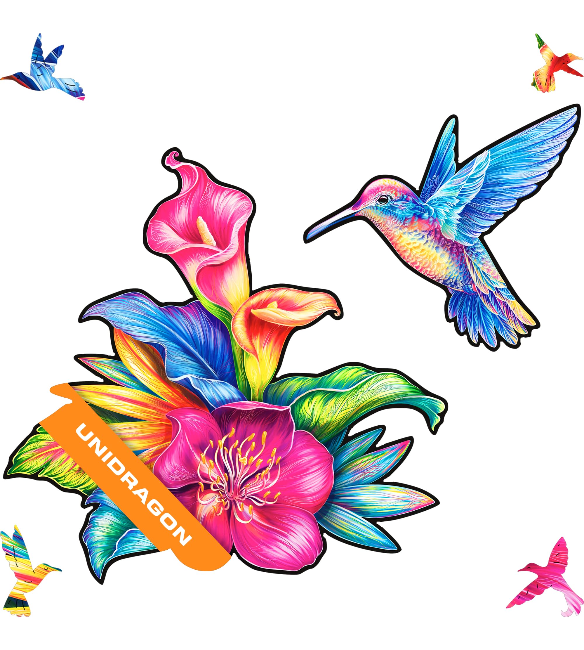 UNIDRAGON Original Wooden Jigsaw Puzzle - 700 Piece Elusive Colibri Hummingbird Art, Large 27.6x21.3 Inches, Unique Shaped Pieces, Premium Gift Box for Adults & Kids - Perfect for Family Game Night, Home Decor & Stress Relief