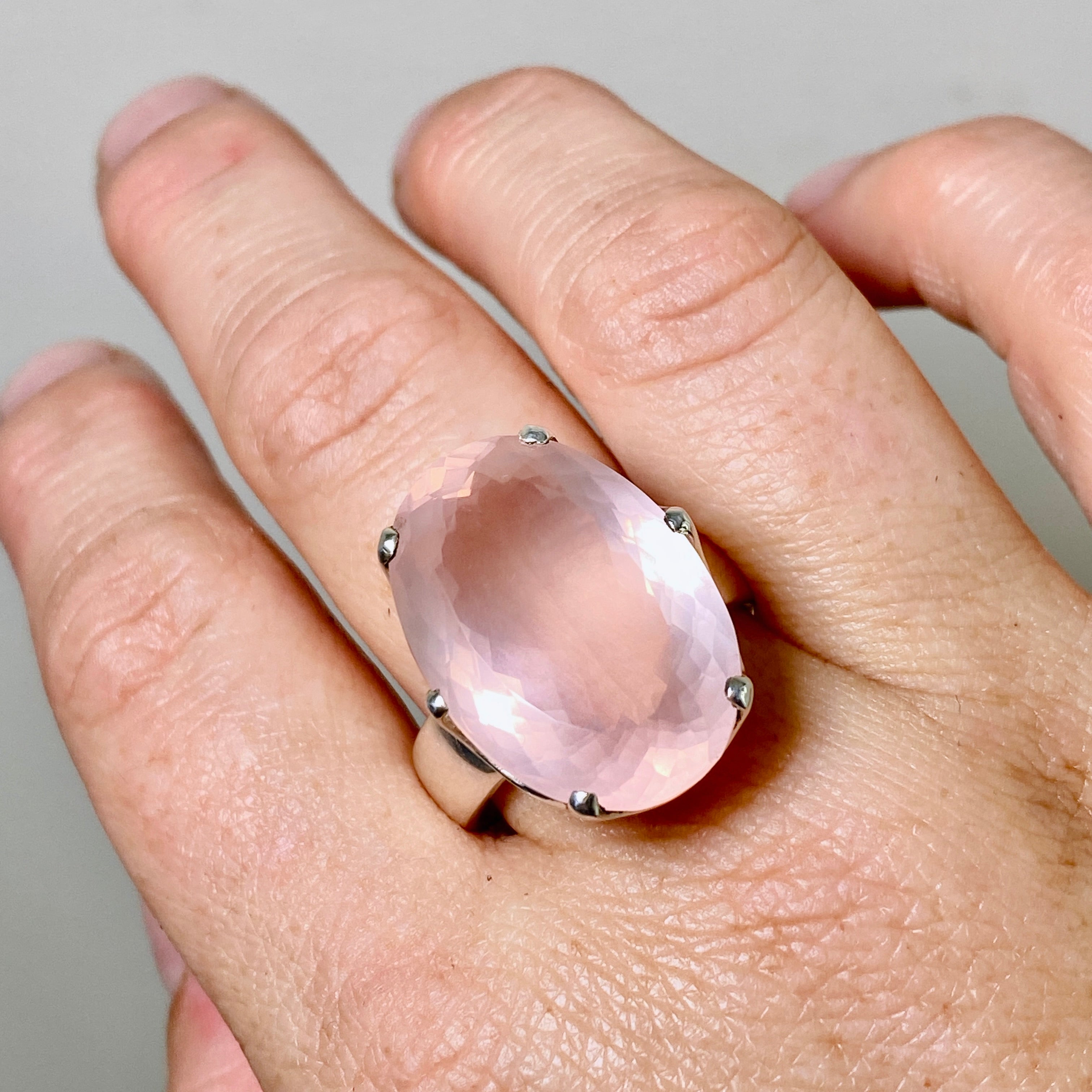 Rose Quartz Oval Faceted Ring Size 12 - Dainty Crystal Healing Jewelry for Women - Perfect for Meditation, Yoga & Spiritual Gifts