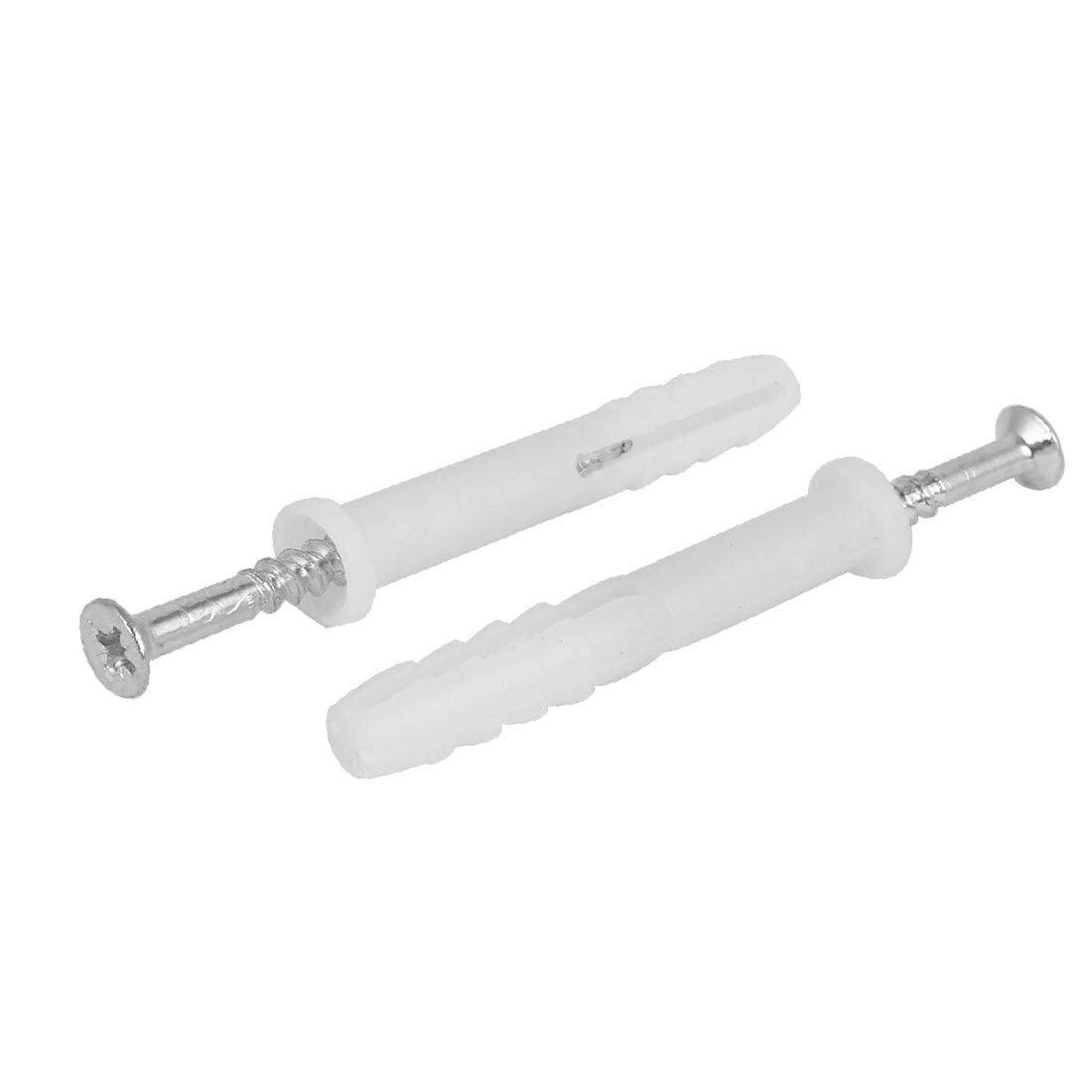 8mm x 60mm White Plastic Expansion Anchor Wall Plugs with Screws - 50pcs - Heavy Duty Drywall Anchors for Hanging Shelves, Pictures & Home Decor