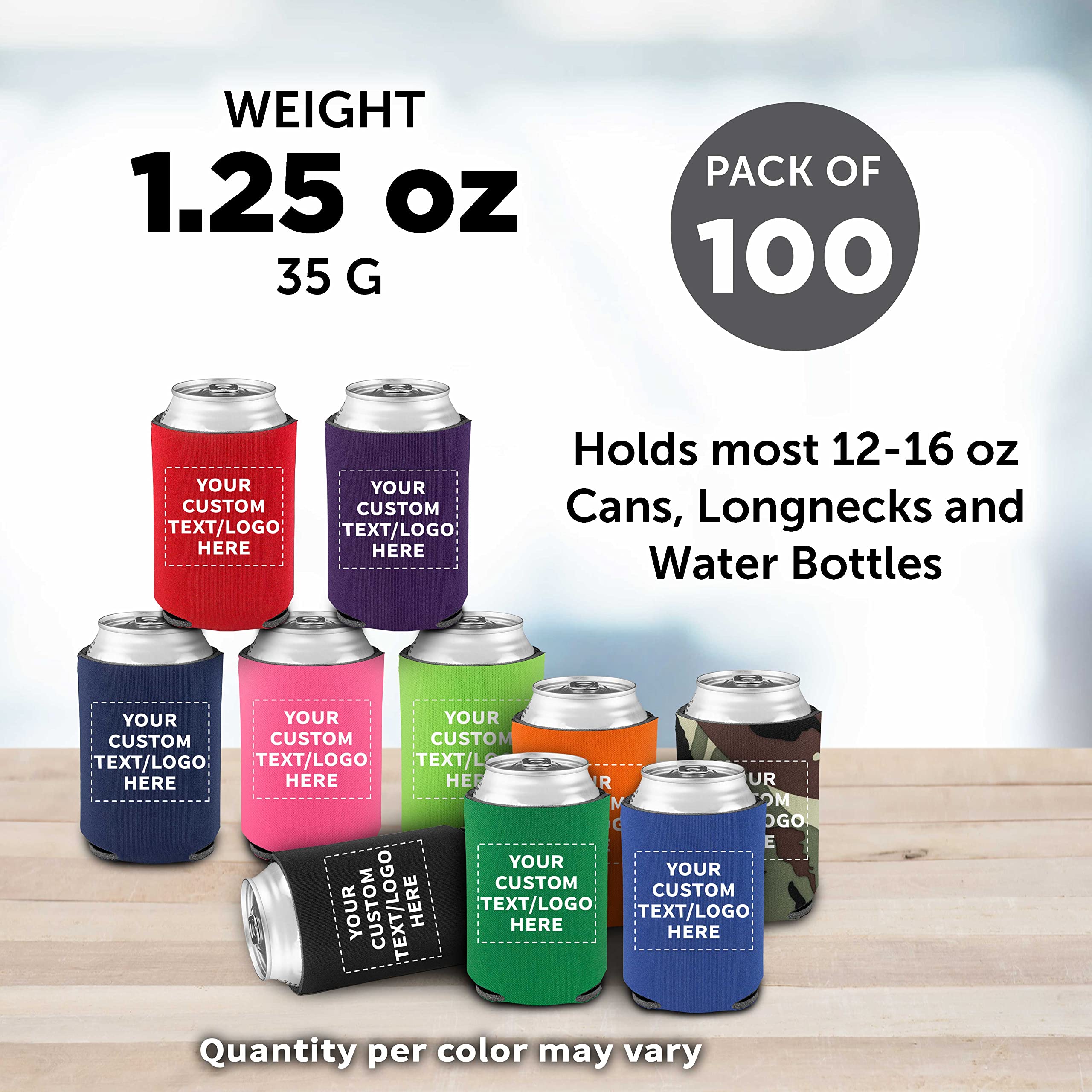 100-Pack Custom Assorted Collapsible Can Coolers - Bulk Personalized Beer & Soda Sleeves - Keep Drinks Cold for Hours - Perfect for Parties, BBQs, Tailgating & Outdoor Events