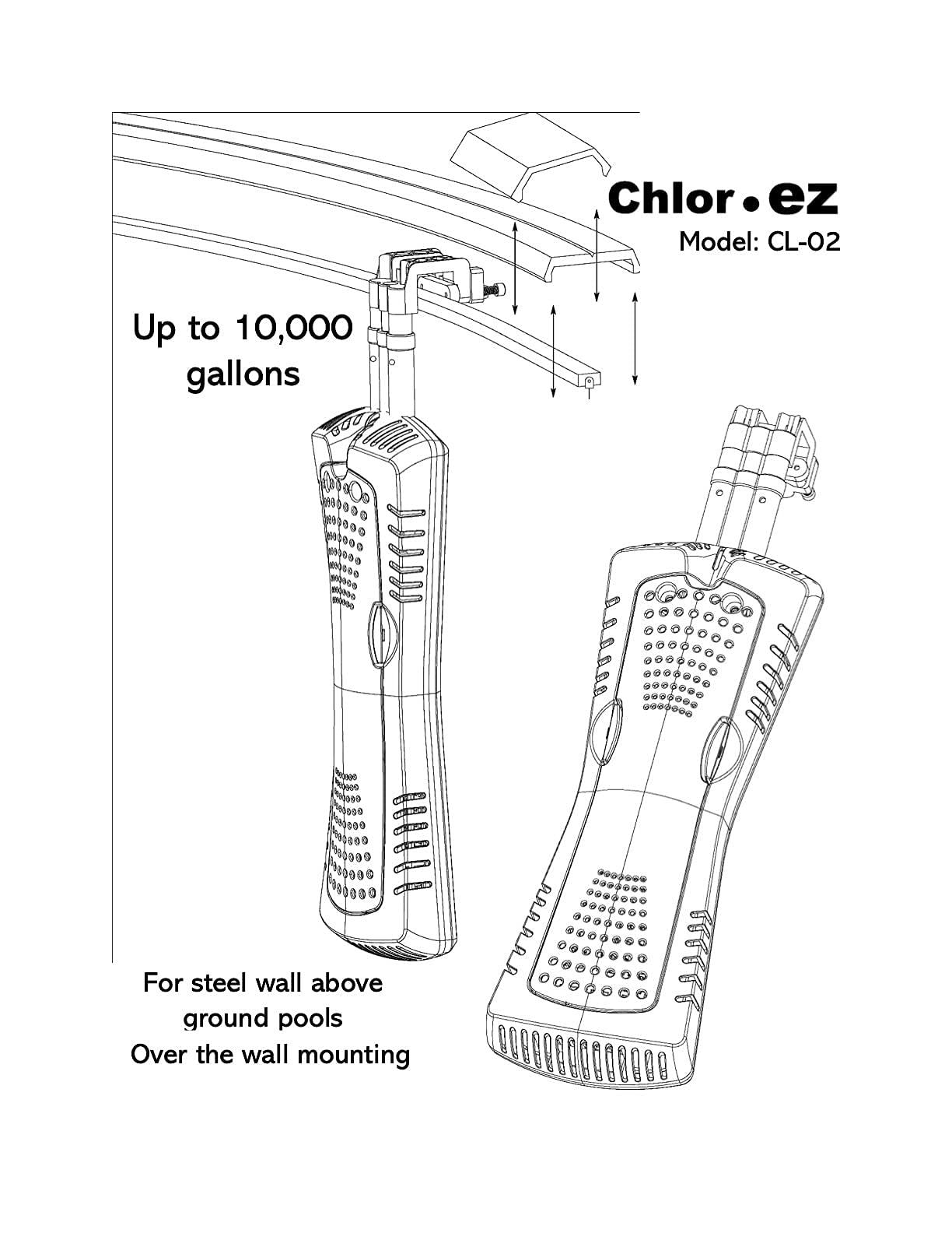 Chlor.ez CL02 Saltwater Chlorinator with LED Status Indicator - Above Ground Pool System for Pools up to 10,000 Gallons | Easy Maintenance, Energy Efficient Salt Chlorination for Clean & Safe Swimming Water