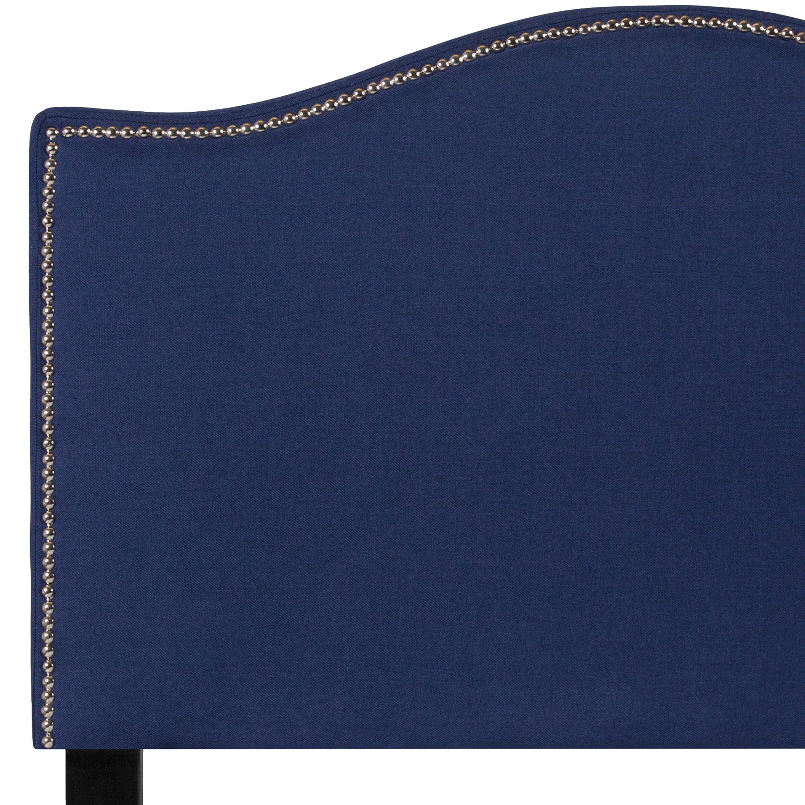 Upholstered Twin Size Headboard with Nail Trim in Navy Fabric - Elegant Bedroom Decor for Kids, Teens & Guest Rooms