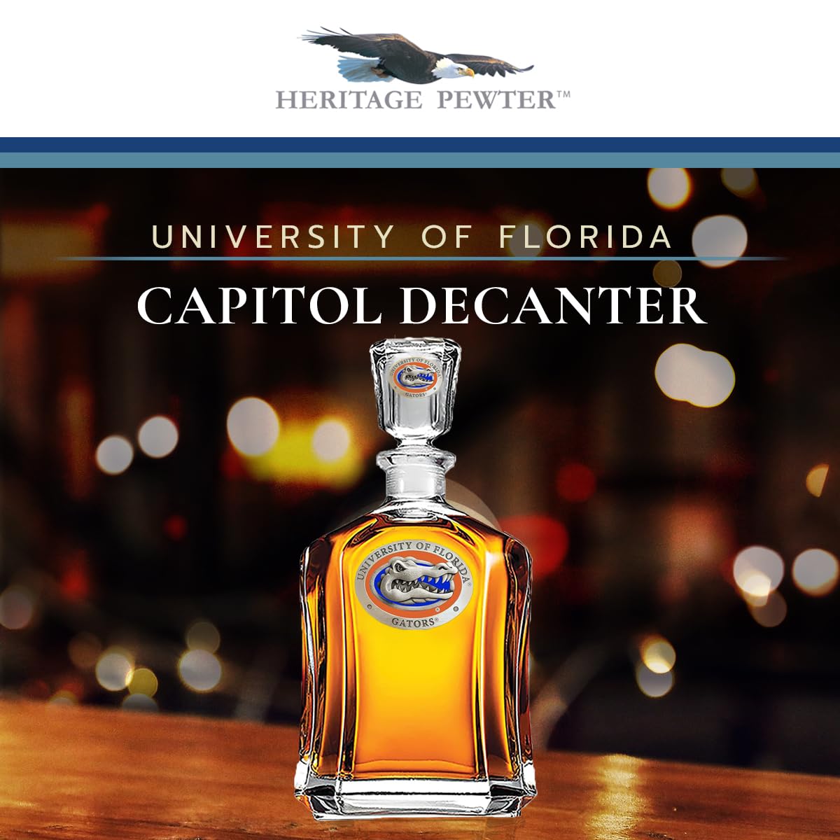University of Florida Capitol Decanter - 24oz Glass Liquor Decanter with Handcrafted Pewter Lid - Perfect for Bourbon, Whiskey & Wine Gifts, Home Bar Decor & Alumni Collectibles