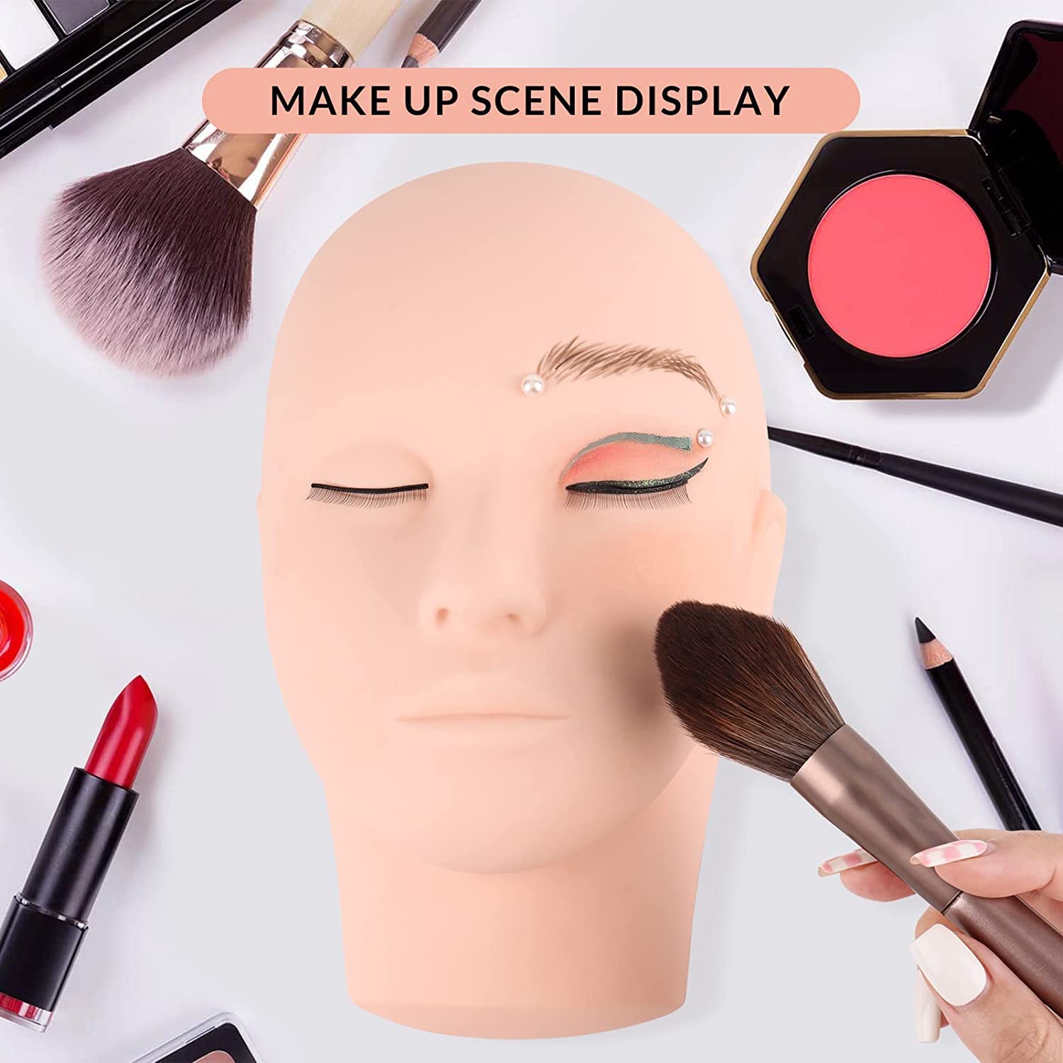 Professional Lash Mannequin Head for Eyelash Extension Training, Makeup Practice & Head Massage - Soft-Touch Rubber Cosmetology Doll Face - Perfect for Beauty Schools, Salon Training & Home Practice