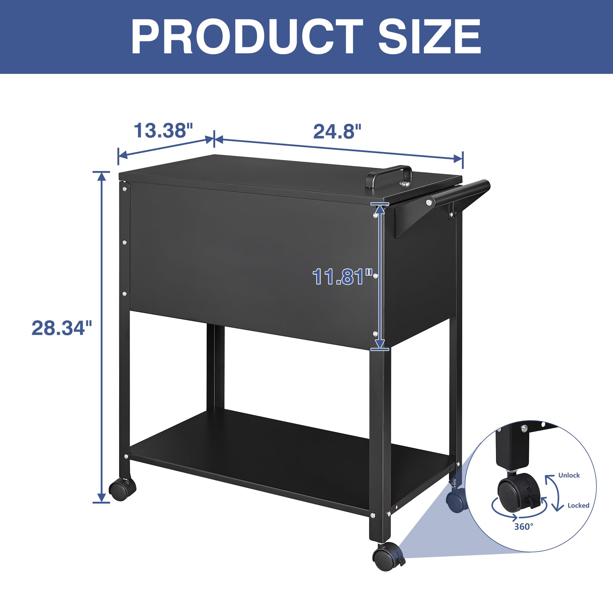 2-Tier Rolling File Cart with Wheels - Metal File Organizer with Lock & Sliding Covers for A4/Letter/Legal Size Documents - Black Office Storage Solution for Home, School or Workplace Organization