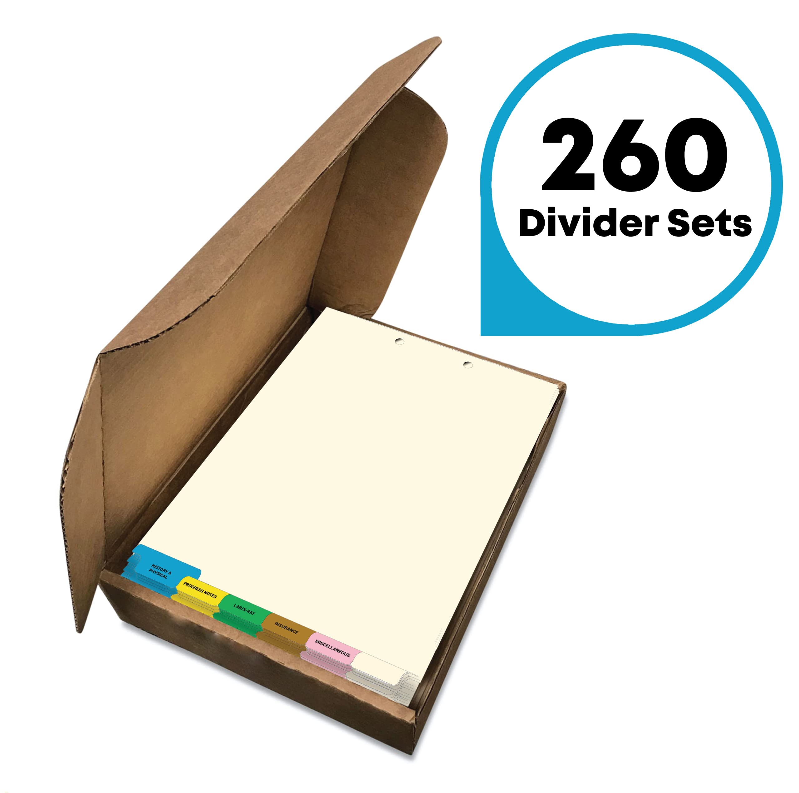 Premium Medical Chart Dividers - 260 Sets of 6 Healthcare Index Tabs, 8.5