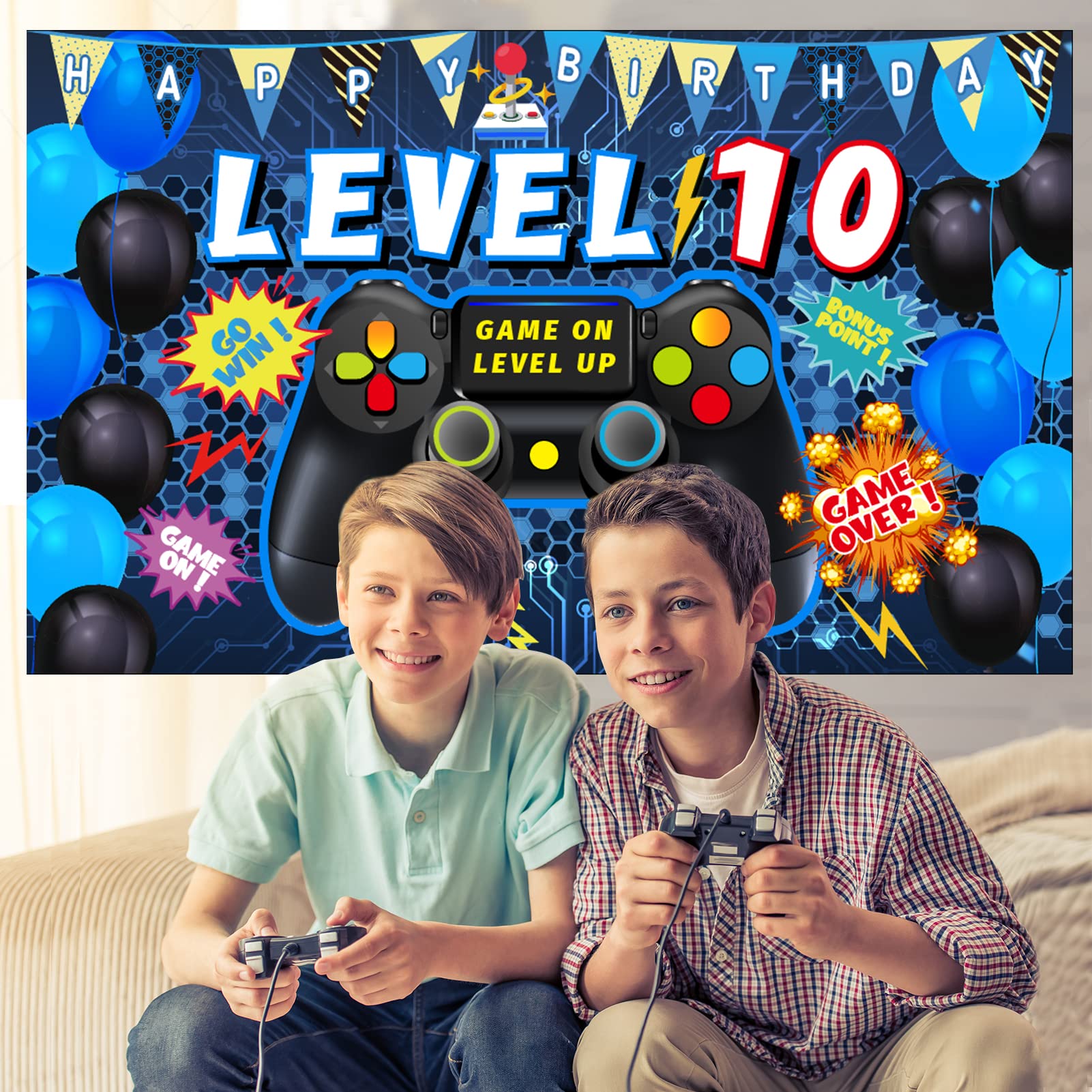 Vlipoeasn 10th Birthday Party Decorations for Boys - Video Game Theme Backdrop & Supplies for 10 Year Old's Celebration | Perfect for Gaming Themed Parties, Streamer Events & Kids Birthday Decor