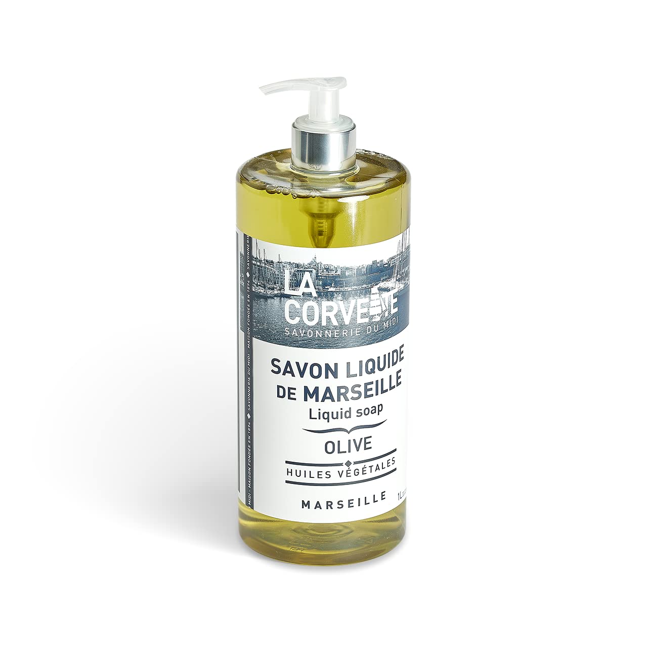La Corvette Liquid Marseille Soap with Olive Oil - 1L Bottle | Natural Hand & Body Wash for Sensitive Skin | Perfect for Home, Spa & Travel Use
