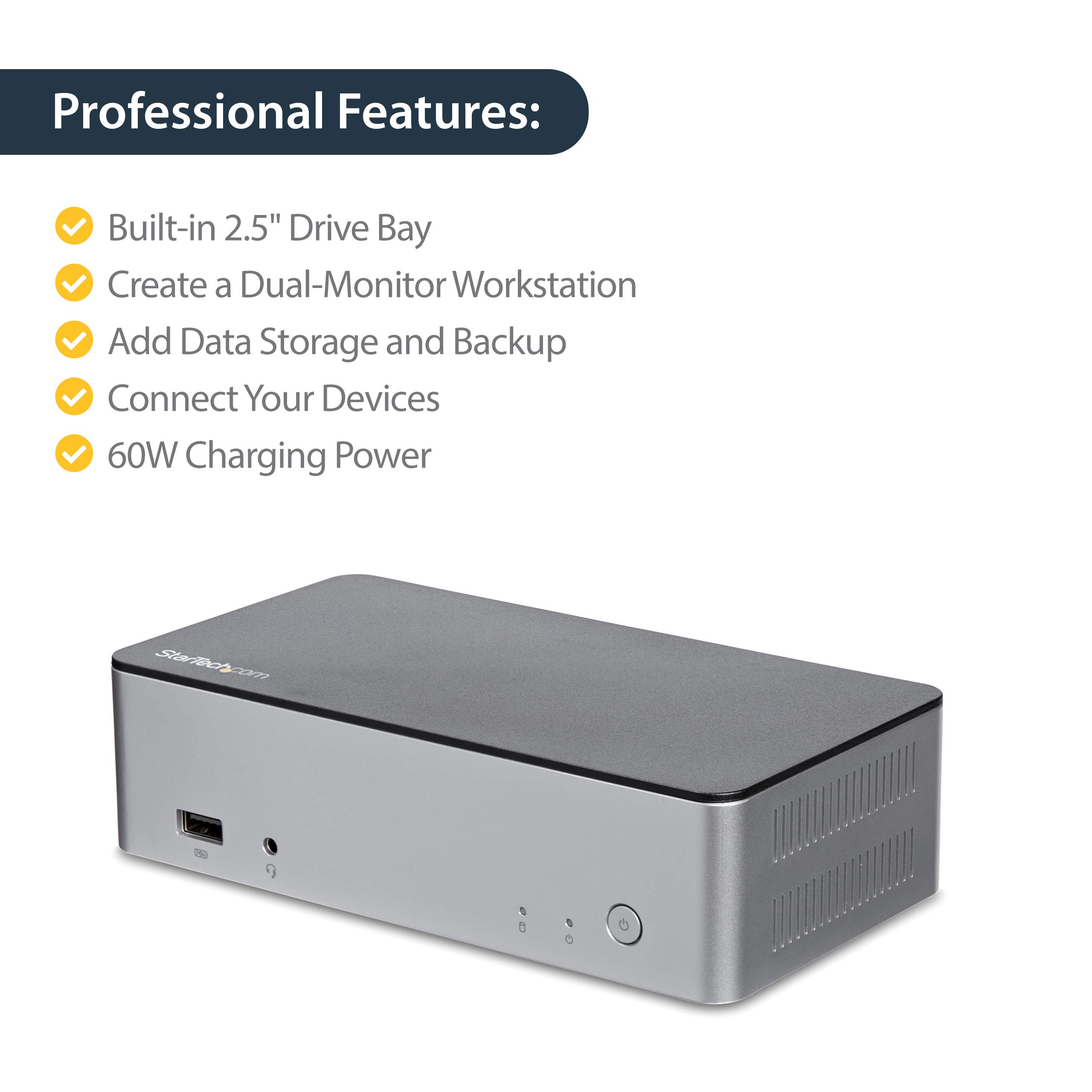 StarTech.com USB C Docking Station for Dual Monitors - 4K Dual DisplayPort, 2.5