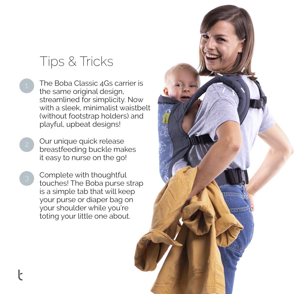 Organic Midnight Boba Baby Carrier - Front & Backpack Sling for Infants (7lb) to Toddlers (45lb) | Classic 4GS Design for Hands-Free Parenting, Shopping & Outdoor Adventures