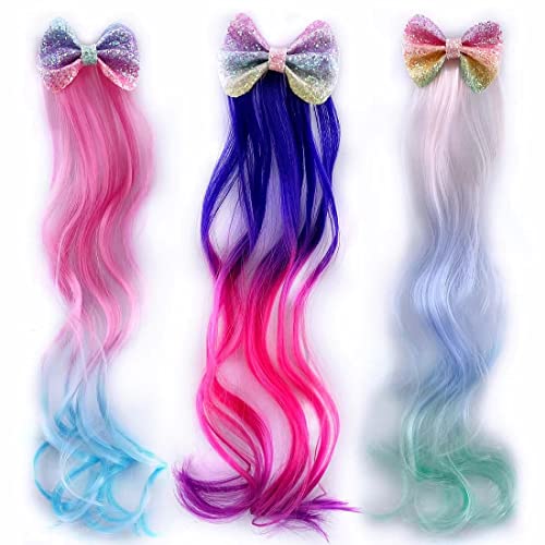 Colorful Kids Hair Extension Clips for Girls - 3 Pack Fun Hair Accessories for Toddlers, Teens & Little Girls - Perfect for Birthday Parties, Halloween Costumes & Daily School Styles