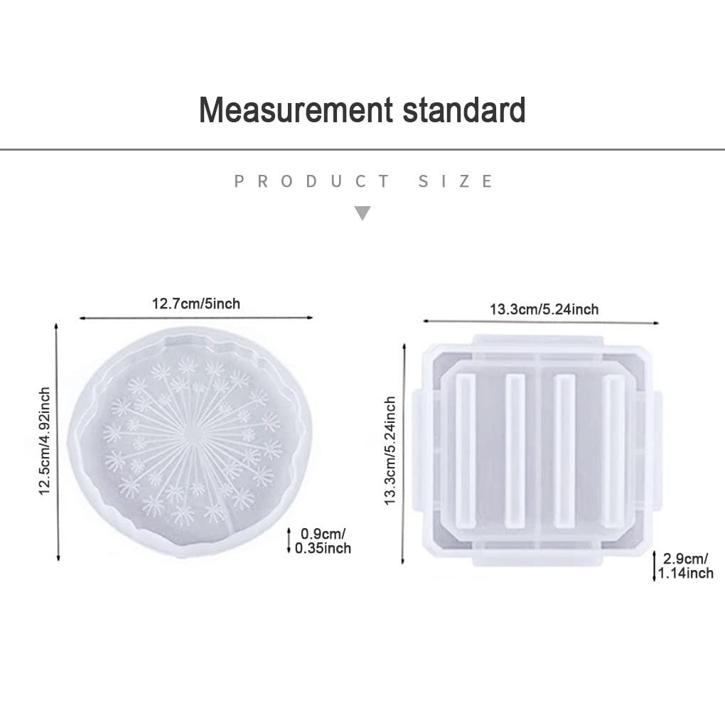 5PCS Epoxy Resin Coaster Molds with Storage Box - Premium Silicone Coaster Molds for DIY Resin Casting, Cup Mats & Home Decor (Dandelion Design) - Perfect for Crafting Unique Drink Coasters, Gifts & Table Decorations